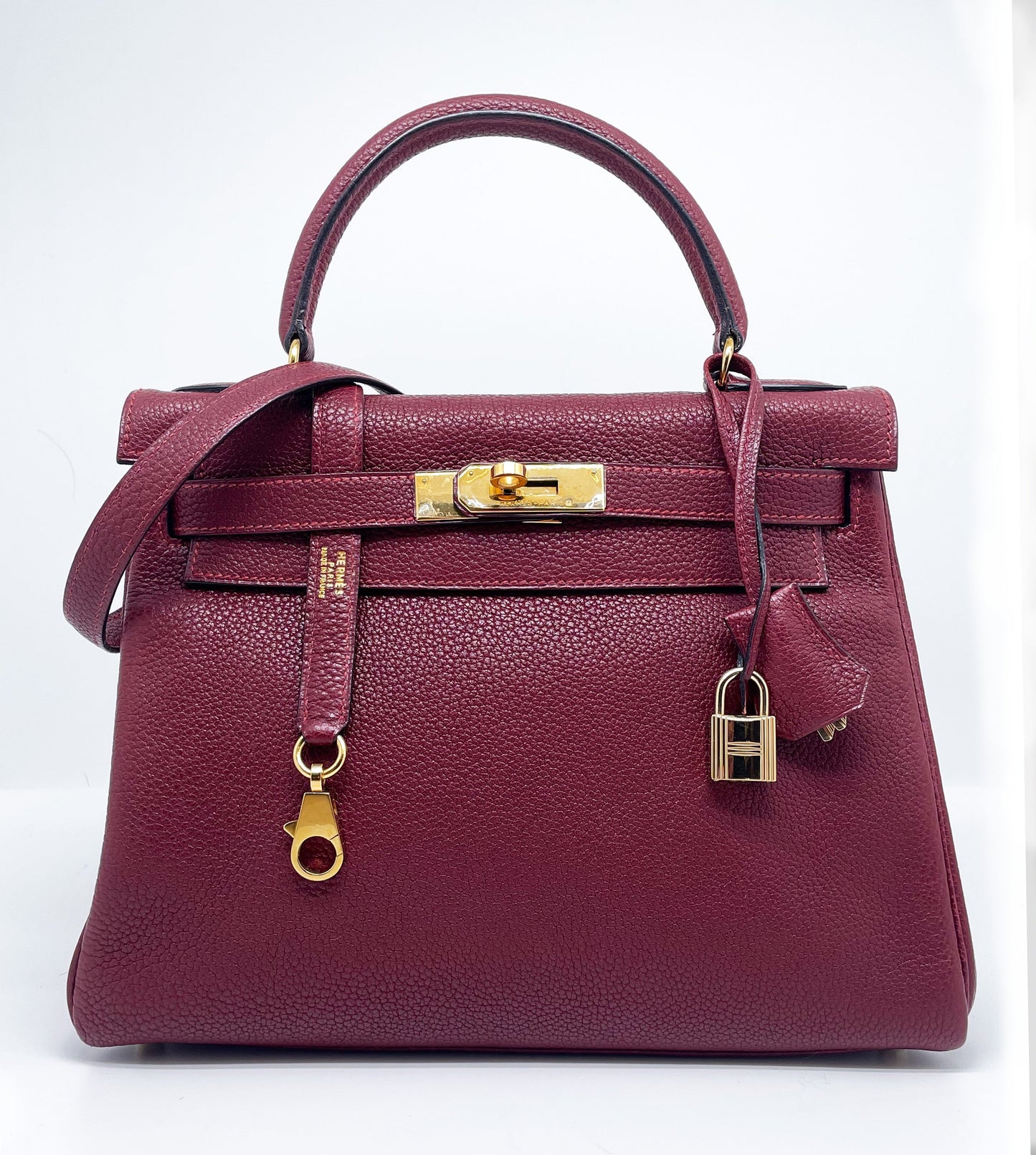 Sac à main Hermès Kelly retourné 28 en cuir Togo Bordeaux - Soline