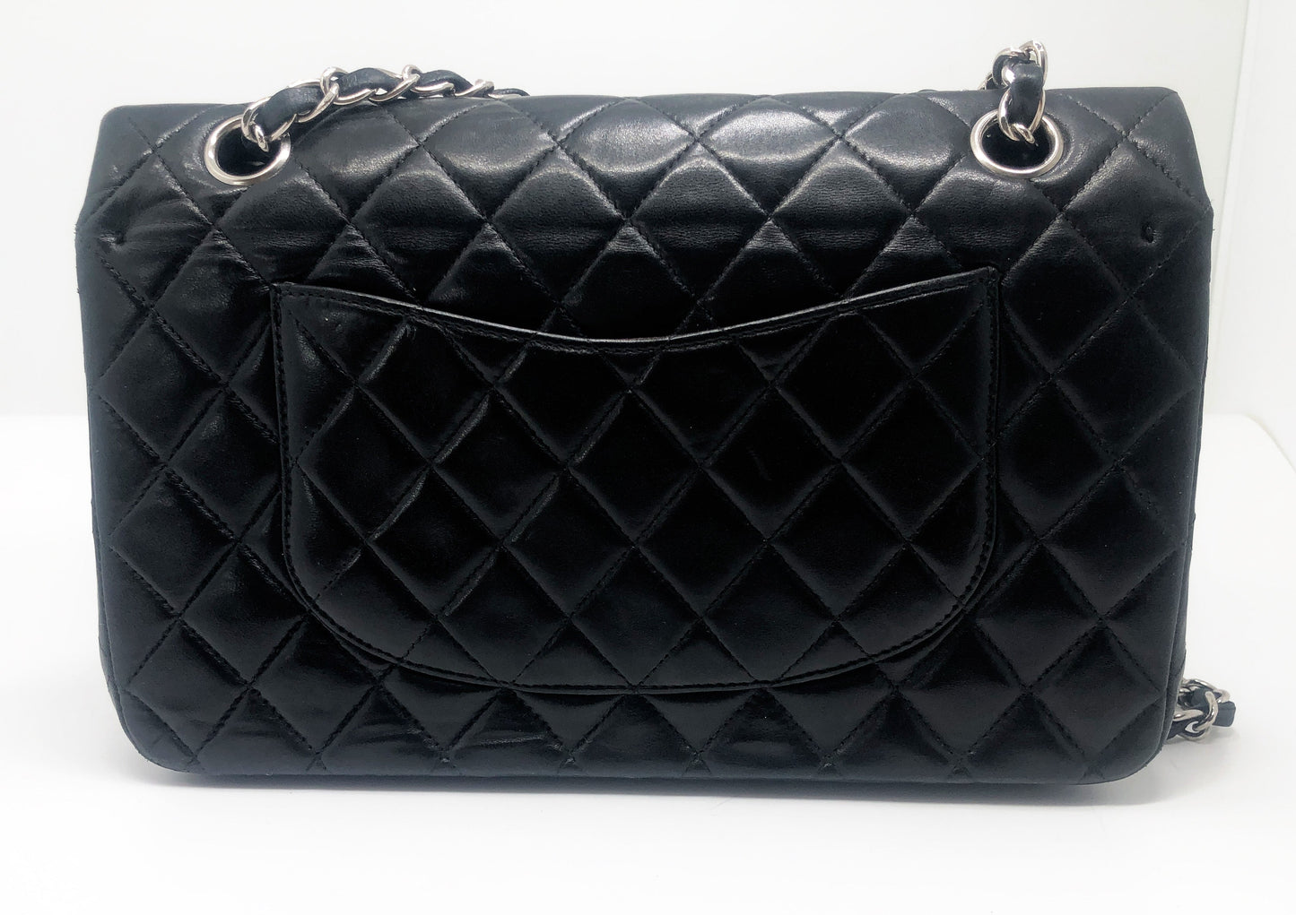 Sac a main Timeless médium 25 cm à double rabat en cuir d'agneau matelassé noir - Soline