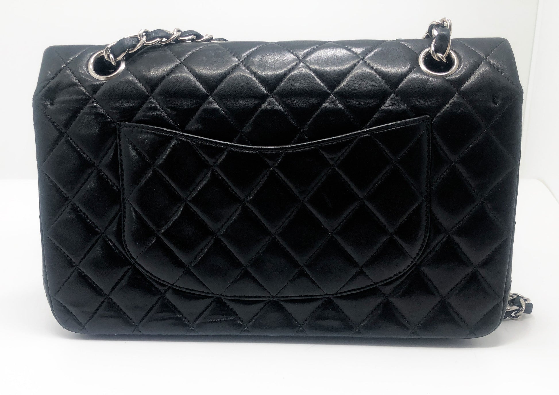 Sac a main Timeless médium 25 cm à double rabat en cuir d'agneau matelassé noir - Soline