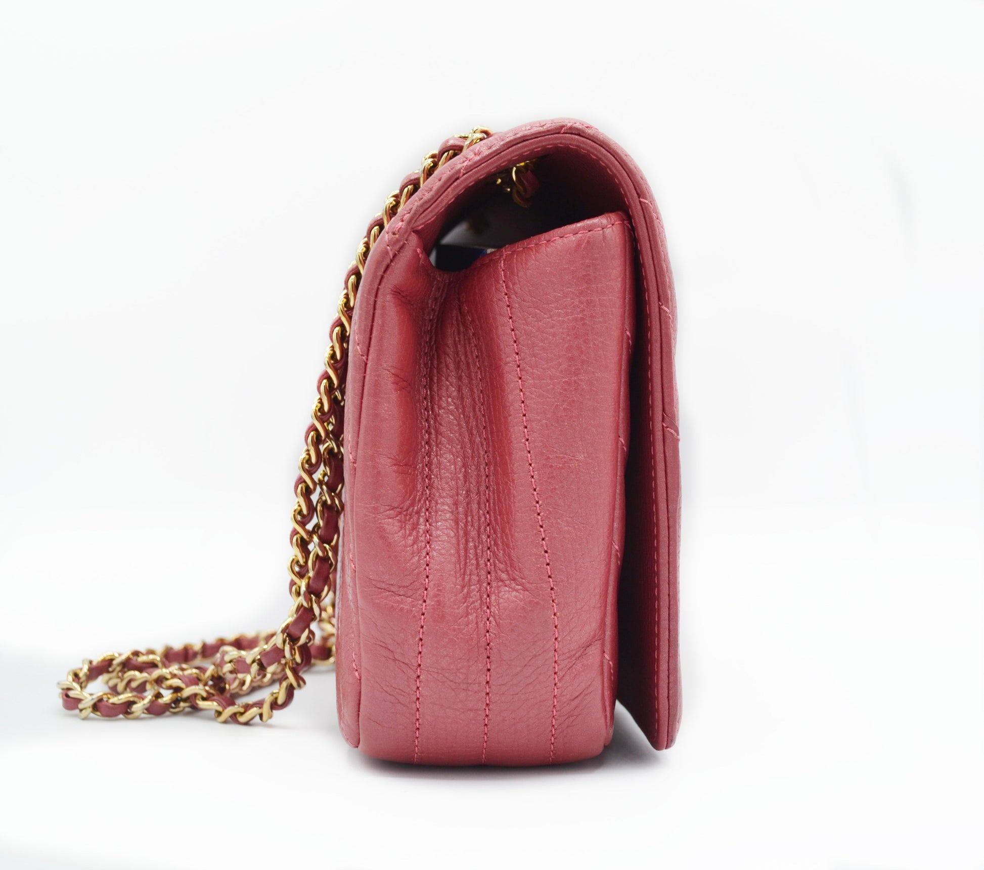 SAC A RABAT EN CUIR DE VEAU CHEVRON ROSE - Soline