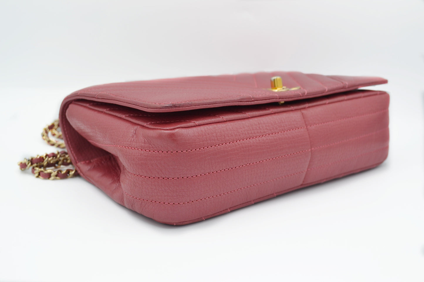 SAC A RABAT EN CUIR DE VEAU CHEVRON ROSE - Soline