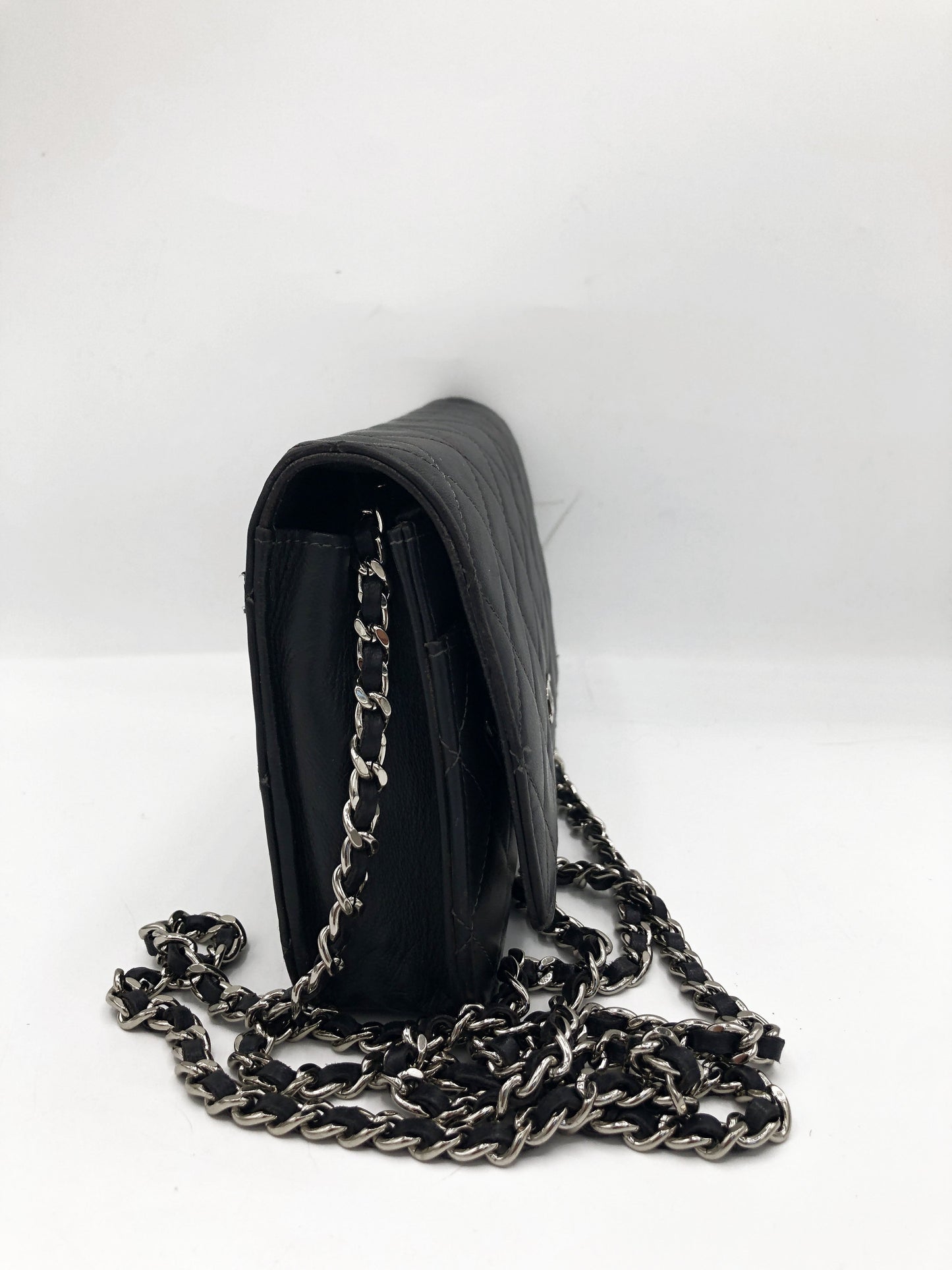 Sac bandouliere Wallet on chain Chanel timeless / classiqure matelassé en cuir lisse Gris - Soline