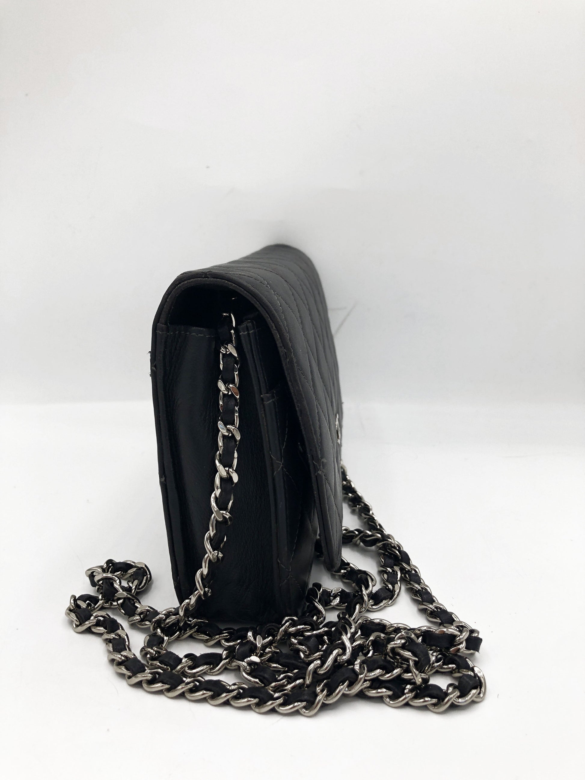 Sac bandouliere Wallet on chain Chanel timeless / classiqure matelassé en cuir lisse Gris - Soline