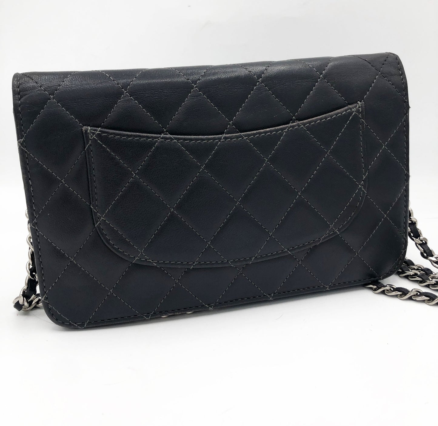 Sac bandouliere Wallet on chain Chanel timeless / classiqure matelassé en cuir lisse Gris - Soline