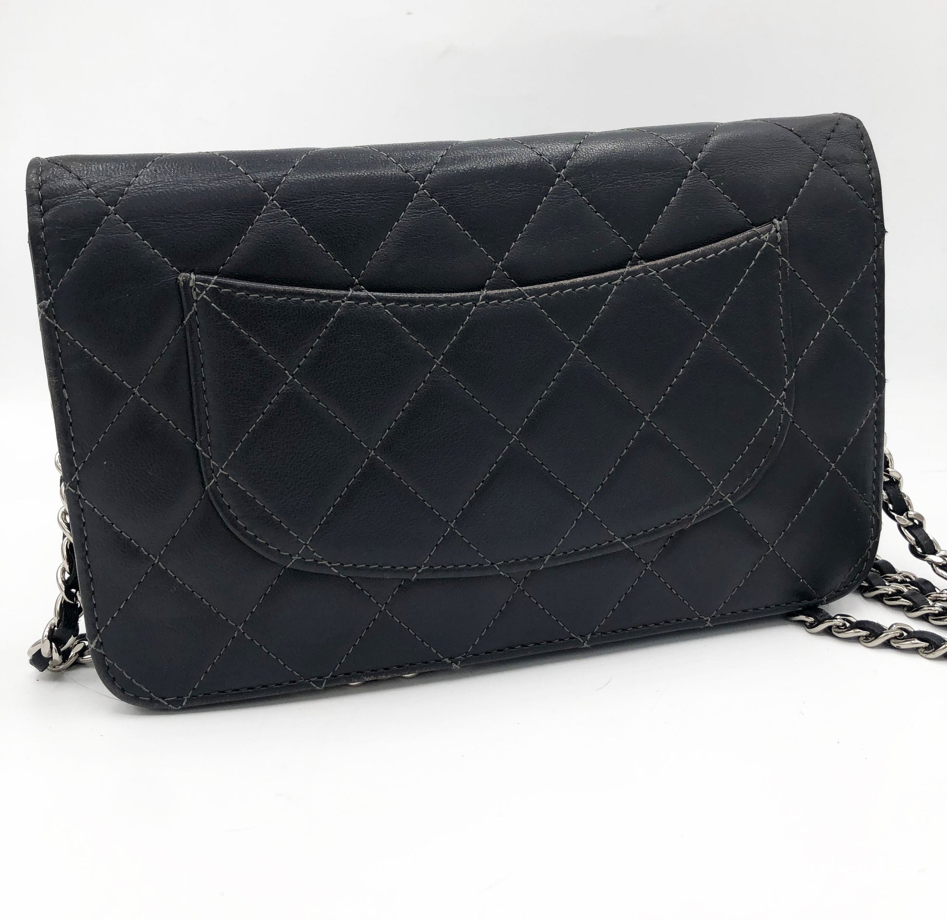 Sac bandouliere Wallet on chain Chanel timeless / classiqure matelassé en cuir lisse Gris - Soline
