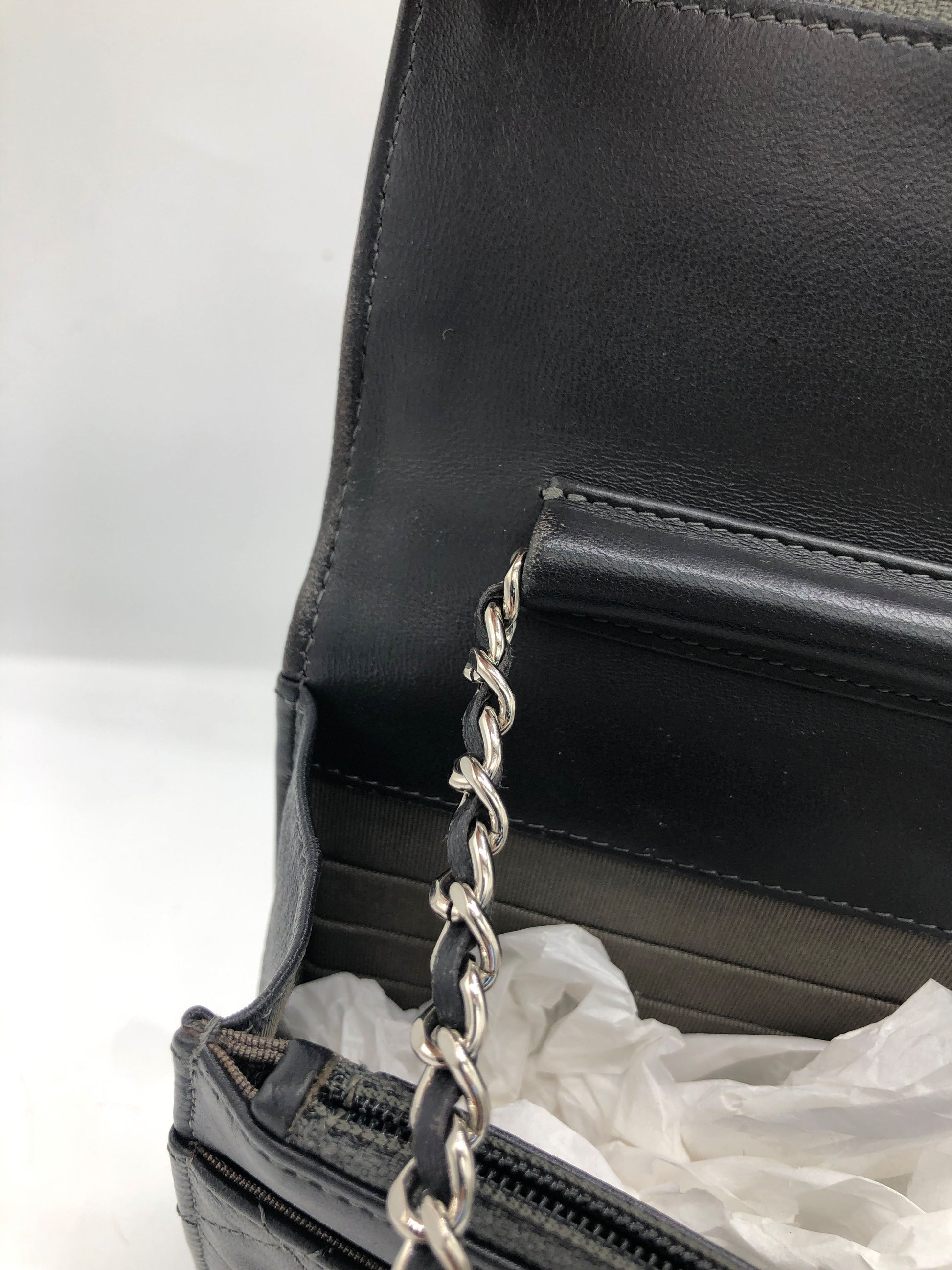 Sac bandouliere Wallet on chain Chanel timeless / classiqure matelassé en cuir lisse Gris - Soline