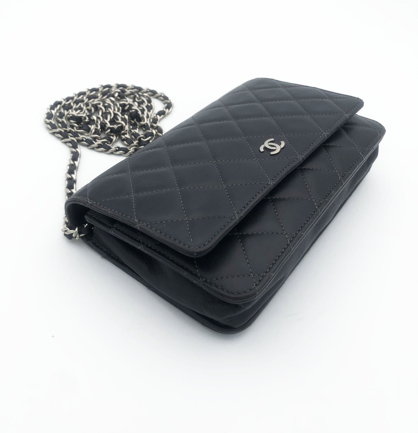 Sac bandouliere Wallet on chain Chanel timeless / classiqure matelassé en cuir lisse Gris - Soline