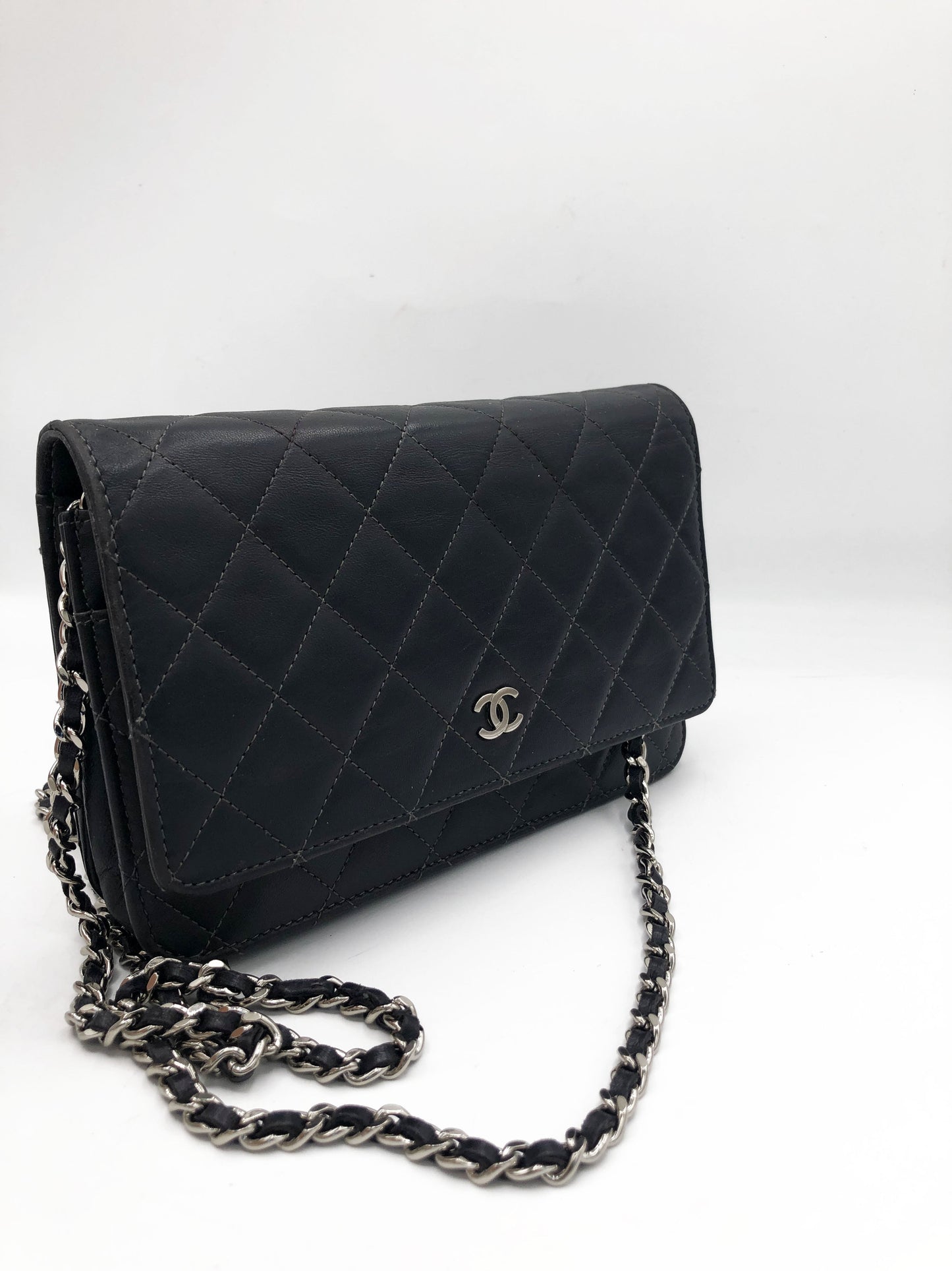 Sac bandouliere Wallet on chain Chanel timeless / classiqure matelassé en cuir lisse Gris - Soline