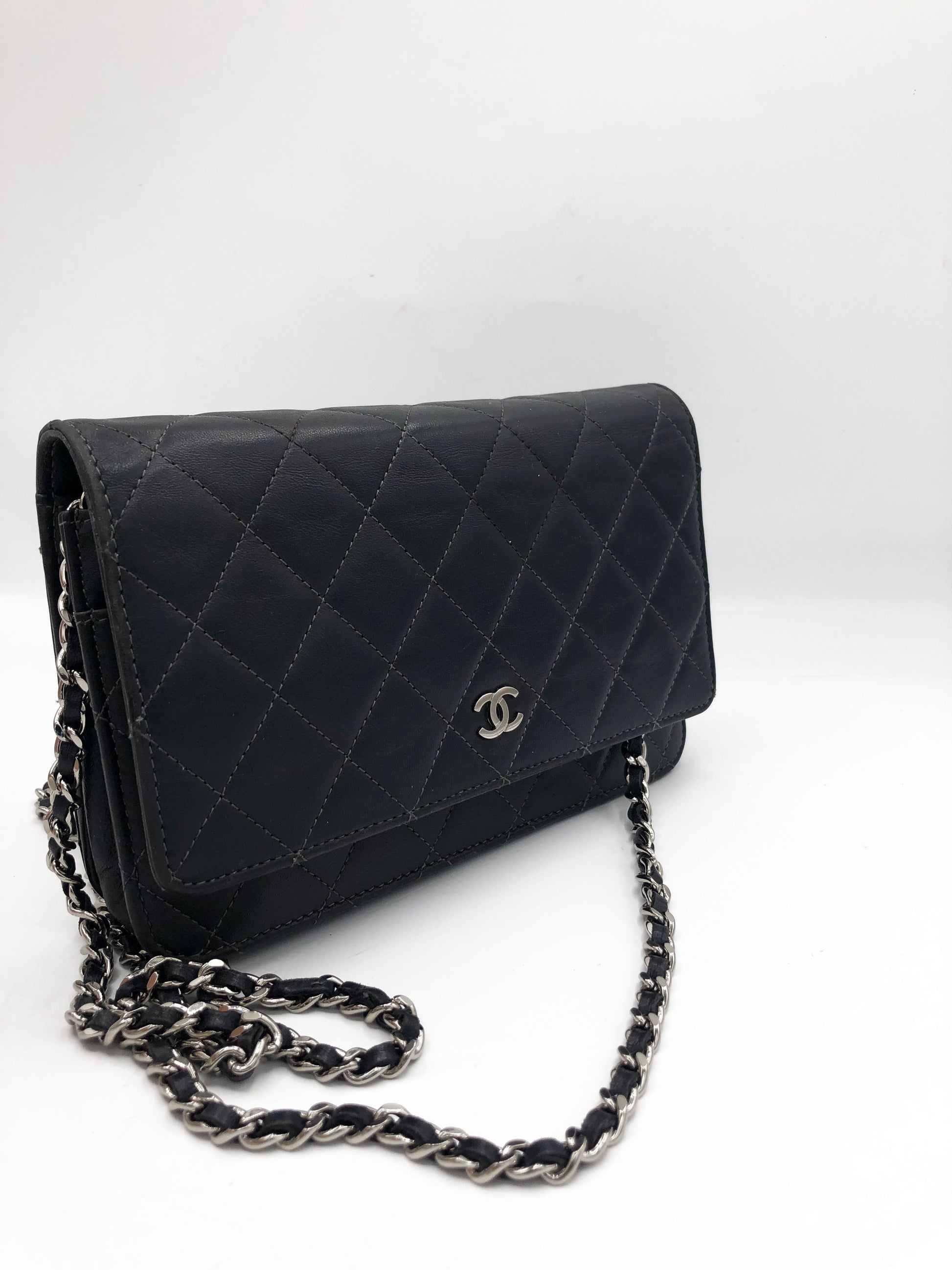 Sac bandouliere Wallet on chain Chanel timeless / classiqure matelassé en cuir lisse Gris - Soline