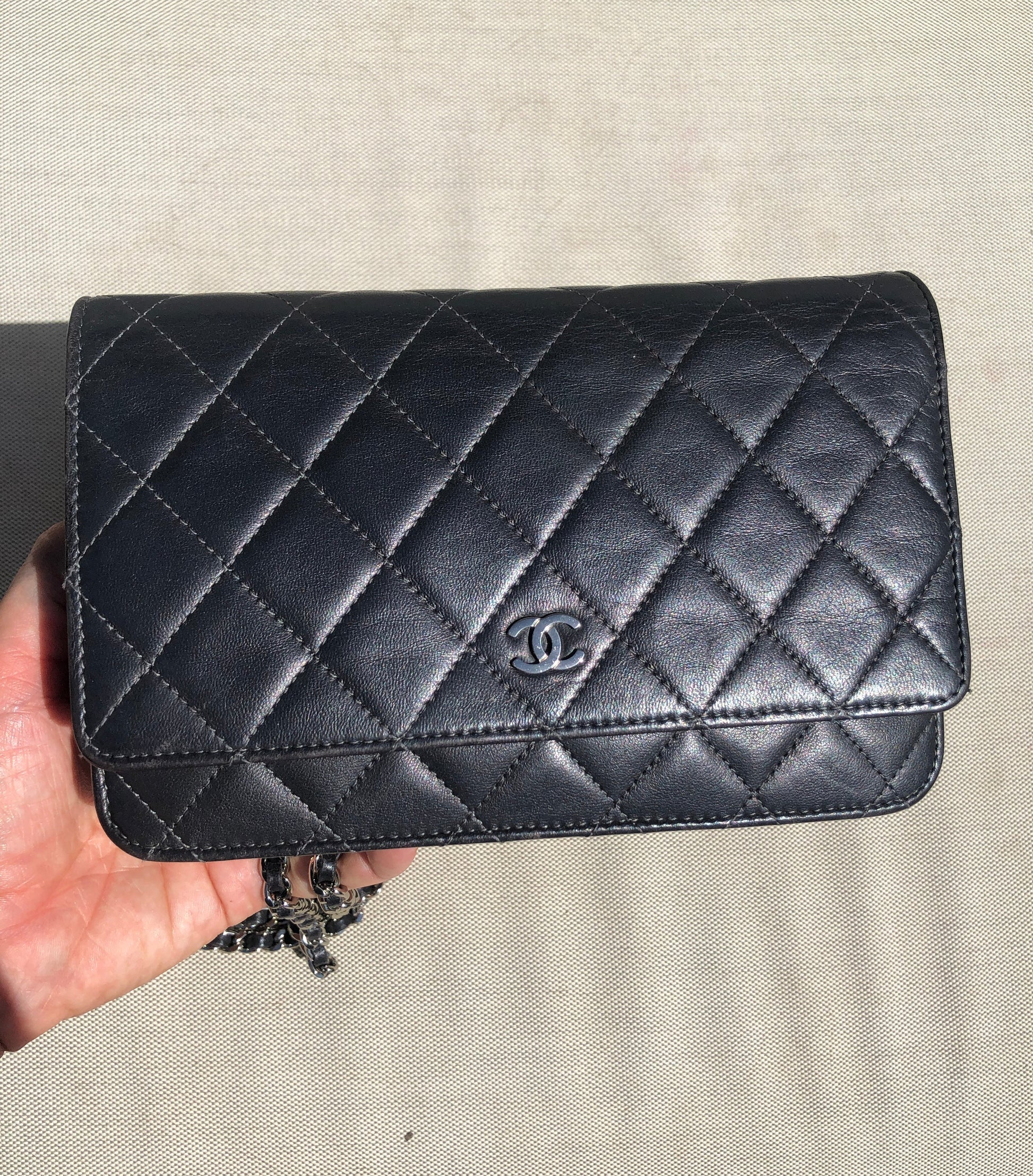 Sac bandouliere Wallet on chain Chanel timeless / classiqure matelassé en cuir lisse Gris - Soline