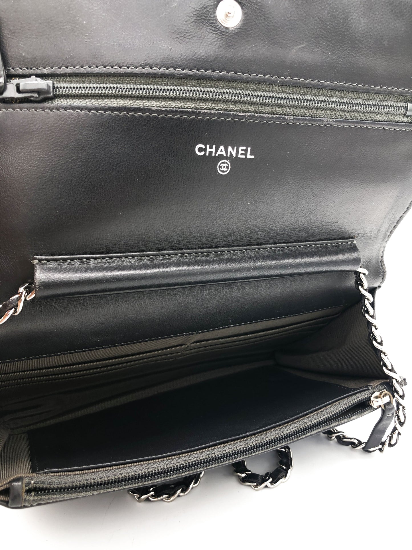 Sac bandouliere Wallet on chain Chanel timeless / classiqure matelassé en cuir lisse Gris - Soline