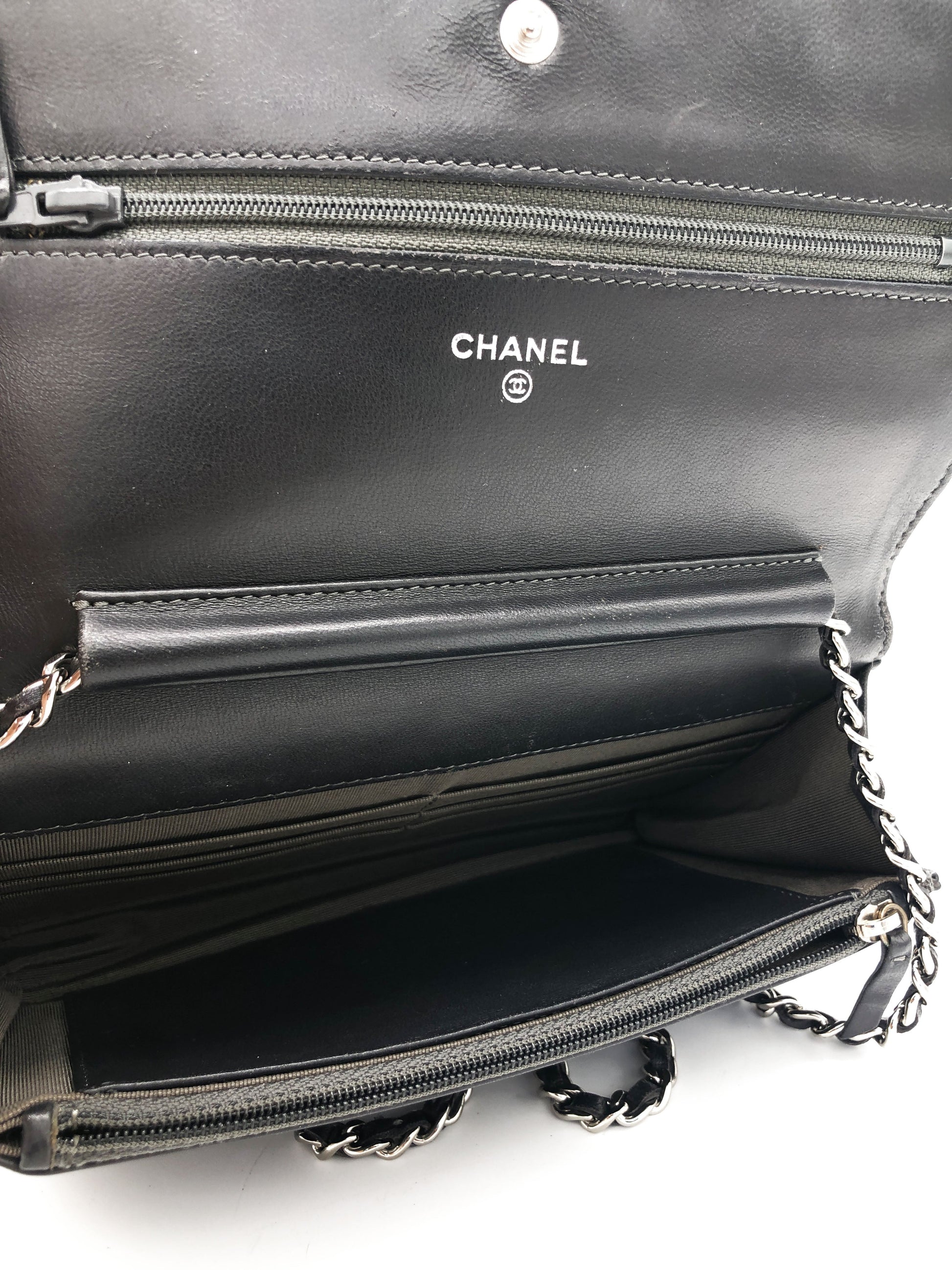 Sac bandouliere Wallet on chain Chanel timeless / classiqure matelassé en cuir lisse Gris - Soline