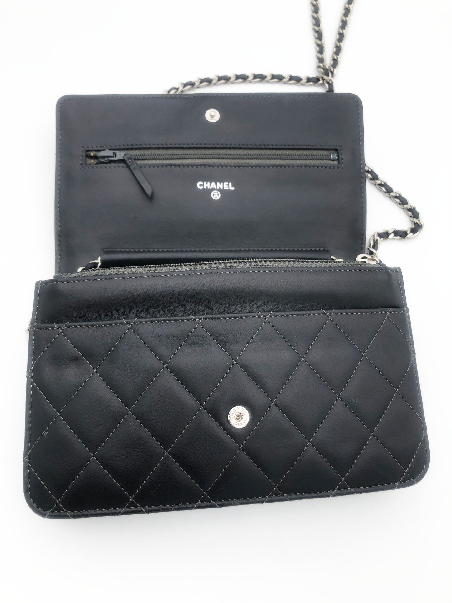 Sac bandouliere Wallet on chain Chanel timeless / classiqure matelassé en cuir lisse Gris - Soline
