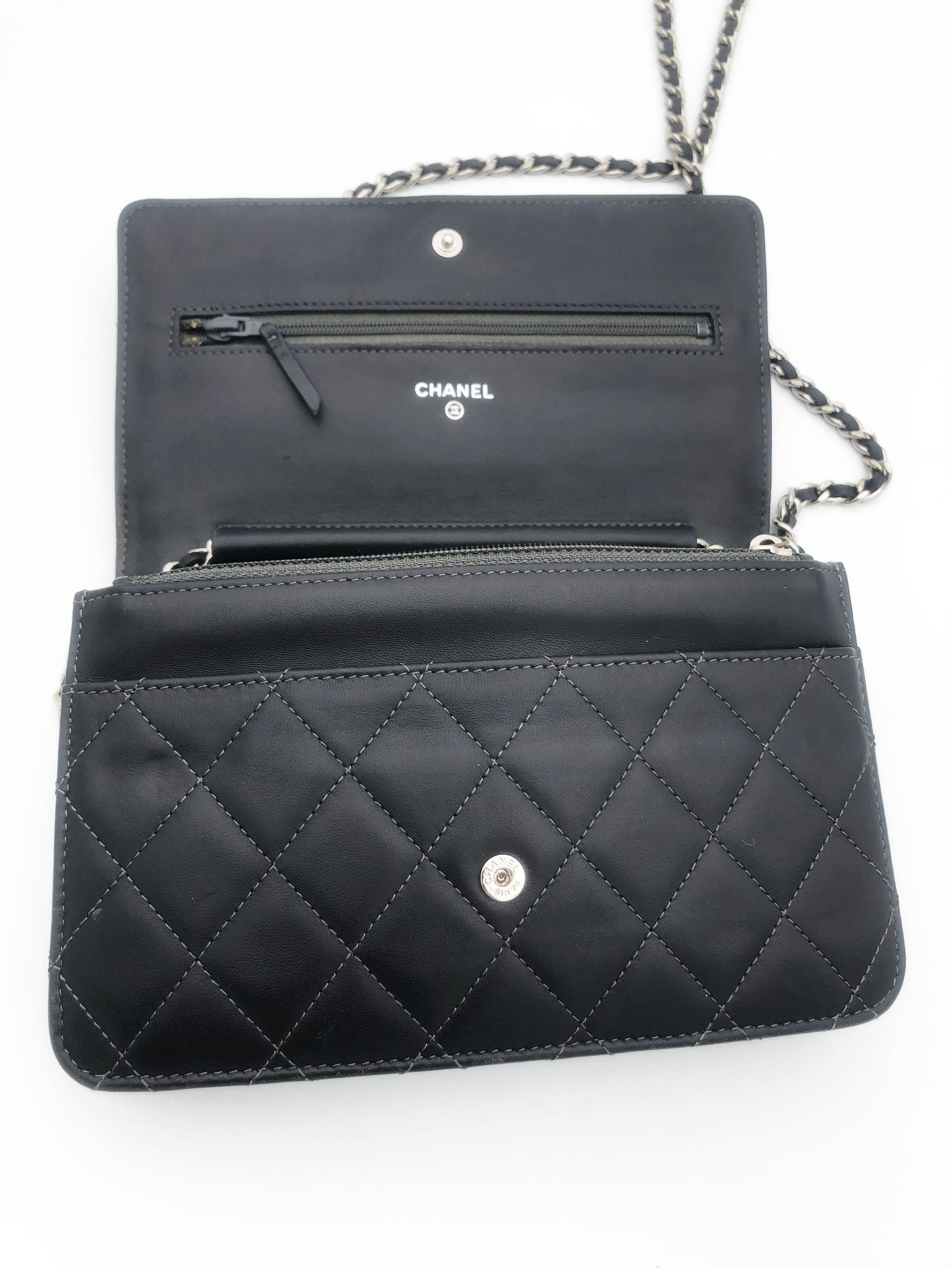 Sac bandouliere Wallet on chain Chanel timeless / classiqure matelassé en cuir lisse Gris - Soline