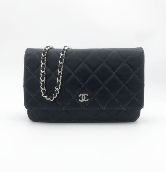 Sac bandouliere Wallet on chain Chanel timeless / classiqure matelassé en cuir lisse Gris - Soline
