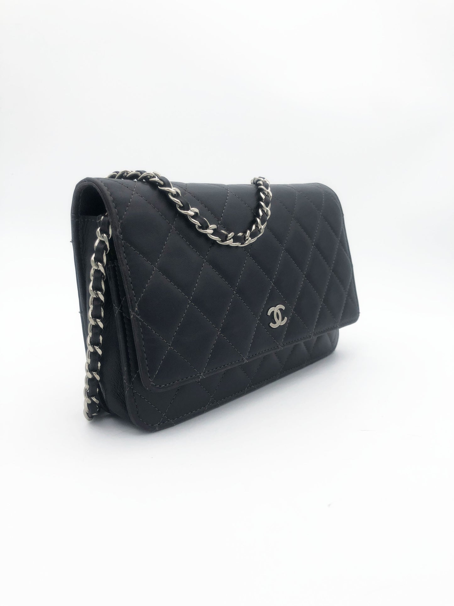 Sac bandouliere Wallet on chain Chanel timeless / classiqure matelassé en cuir lisse Gris - Soline