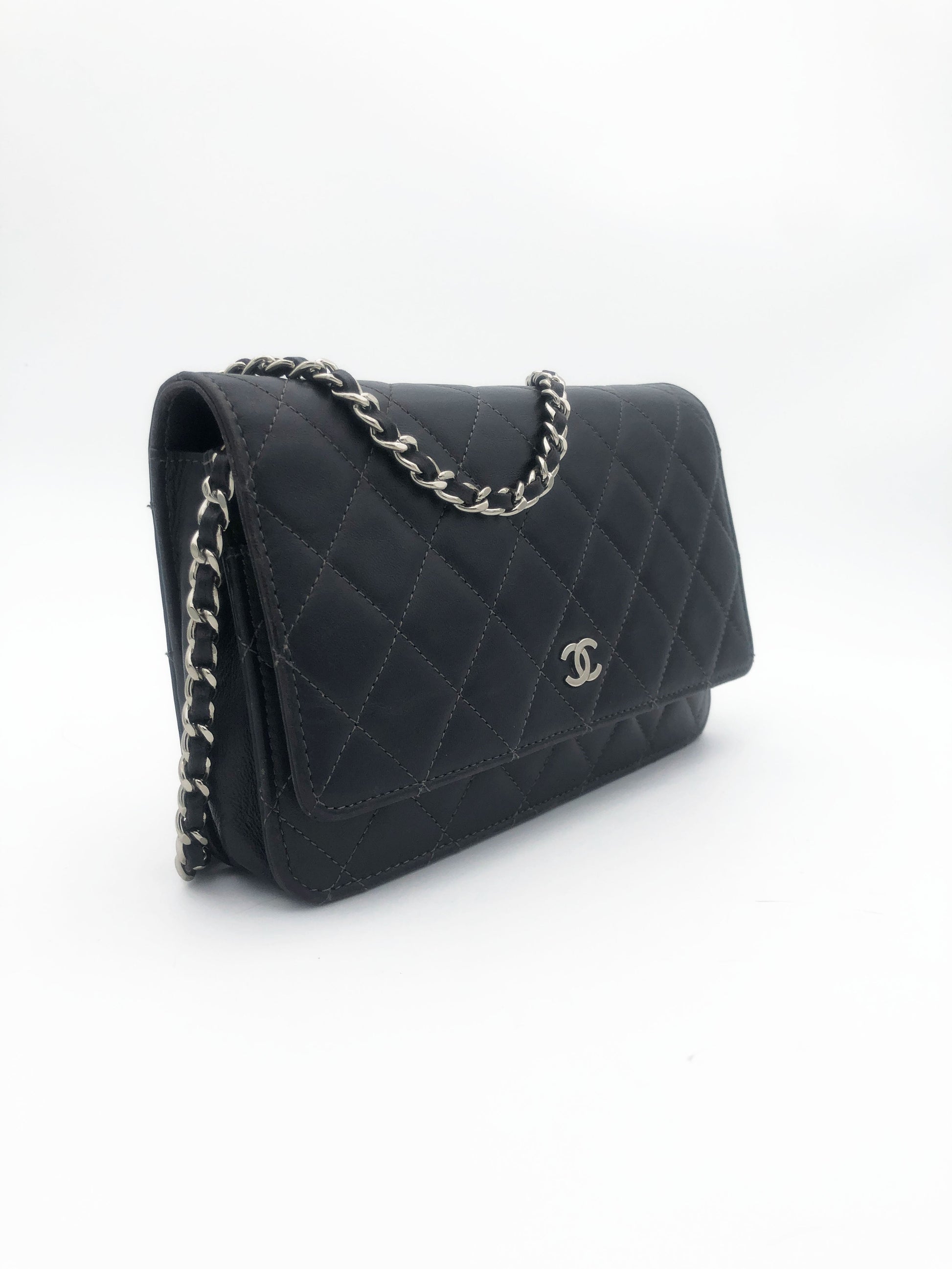 Sac bandouliere Wallet on chain Chanel timeless / classiqure matelassé en cuir lisse Gris - Soline