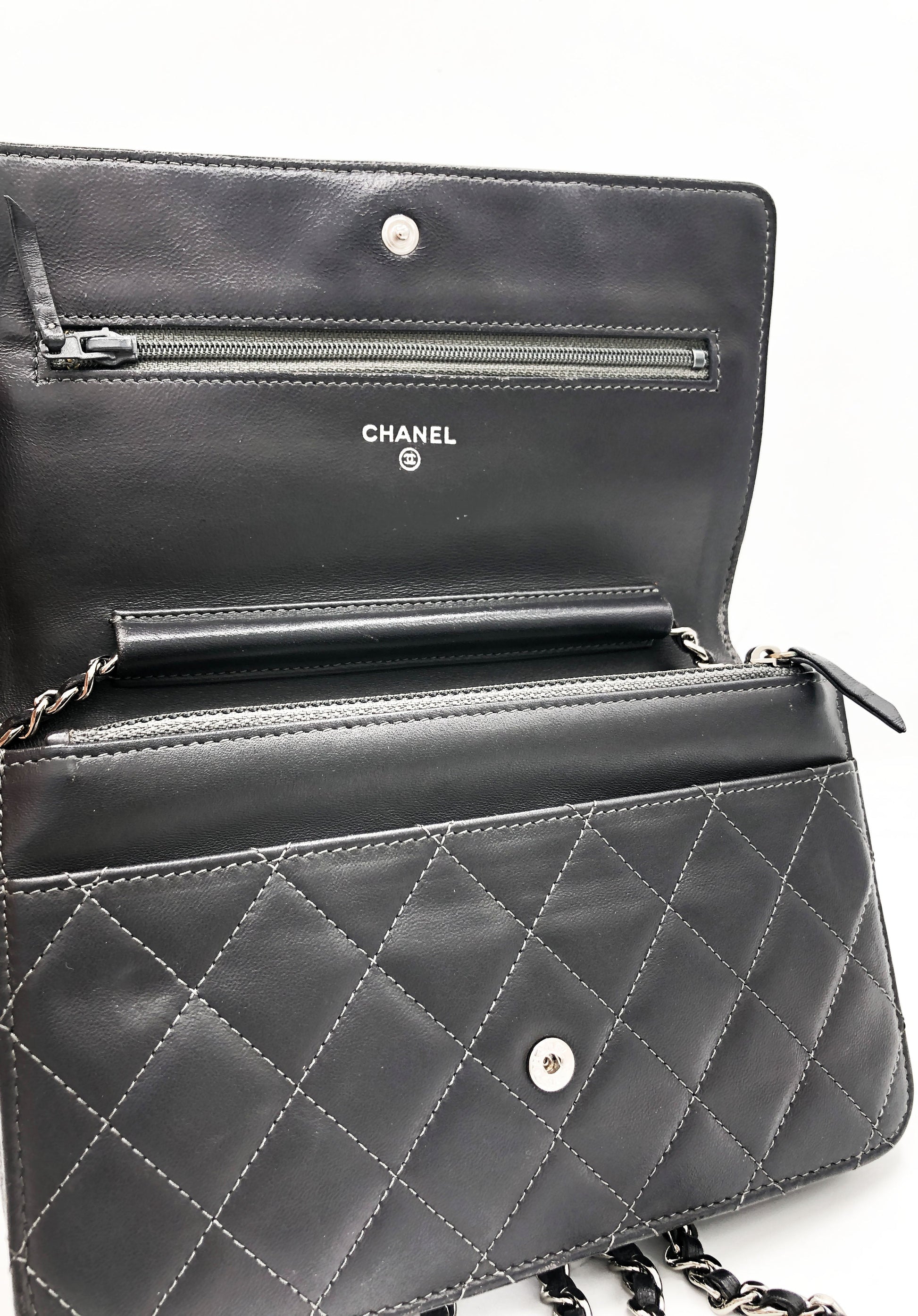 Sac bandouliere Wallet on chain Chanel timeless / classiqure matelassé en cuir lisse Gris - Soline
