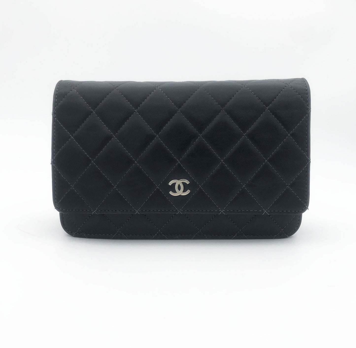 Sac bandouliere Wallet on chain Chanel timeless / classiqure matelassé en cuir lisse Gris - Soline