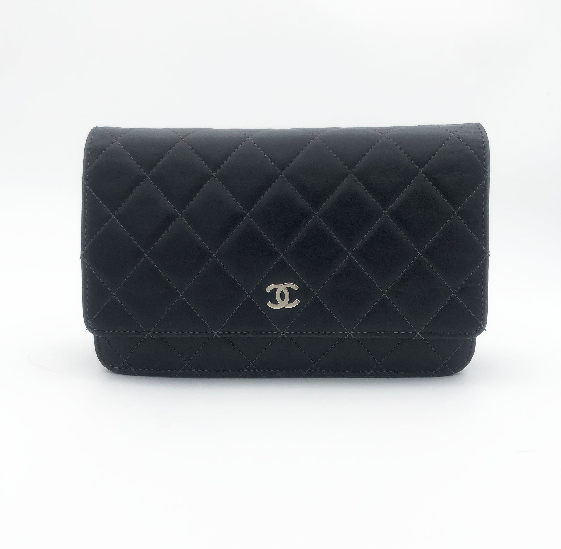 Sac bandouliere Wallet on chain Chanel timeless / classiqure matelassé en cuir lisse Gris - Soline