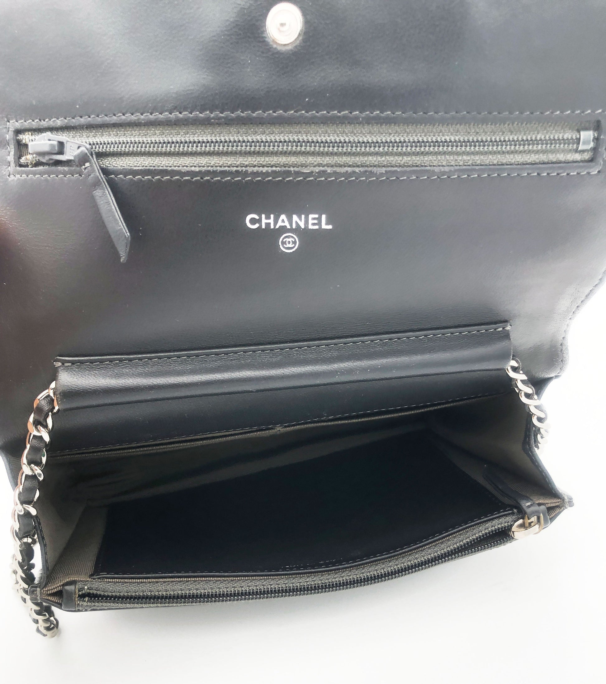 Sac bandouliere Wallet on chain Chanel timeless / classiqure matelassé en cuir lisse Gris - Soline