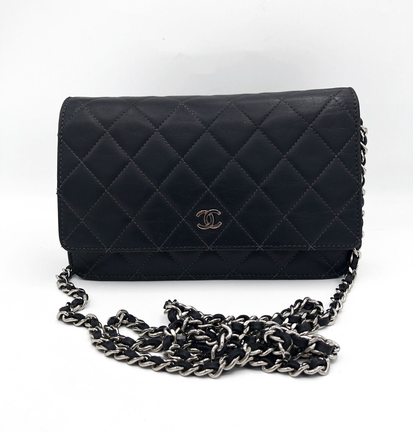 Sac bandouliere Wallet on chain Chanel timeless / classiqure matelassé en cuir lisse Gris - Soline