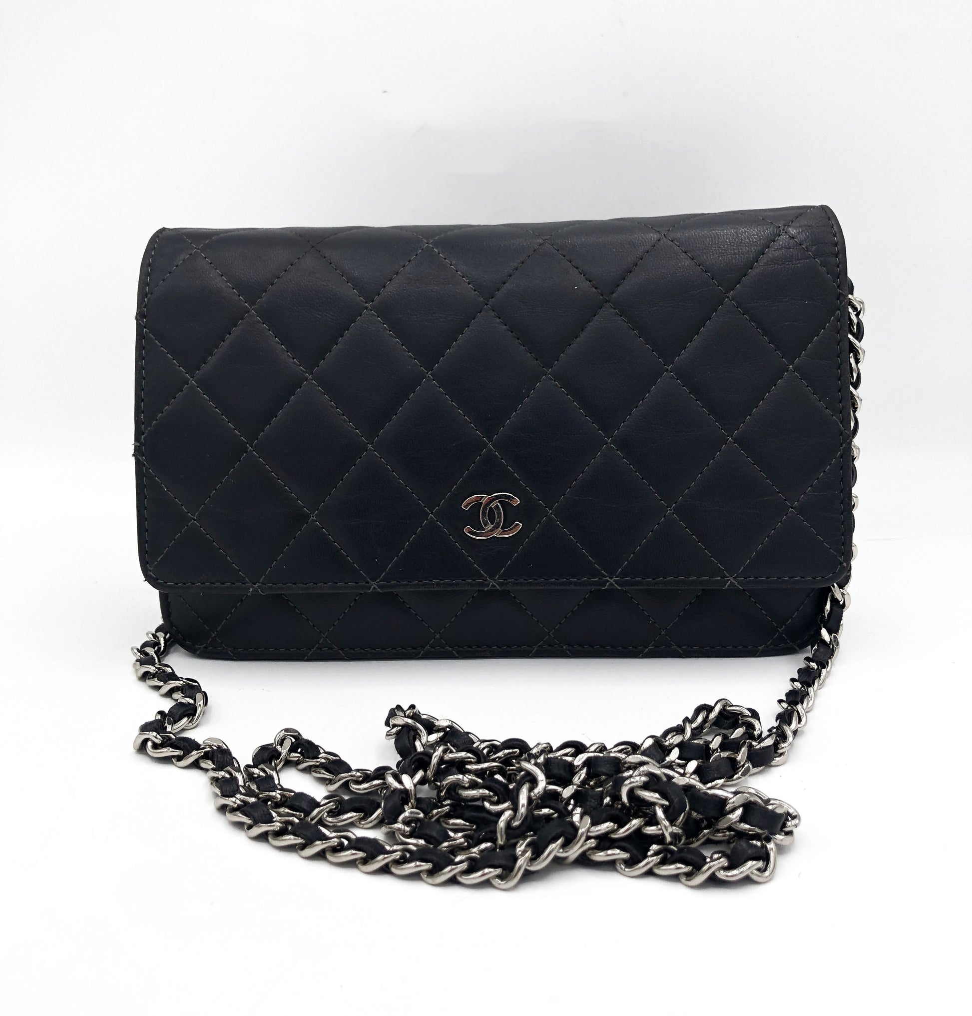 Sac bandouliere Wallet on chain Chanel timeless / classiqure matelassé en cuir lisse Gris - Soline