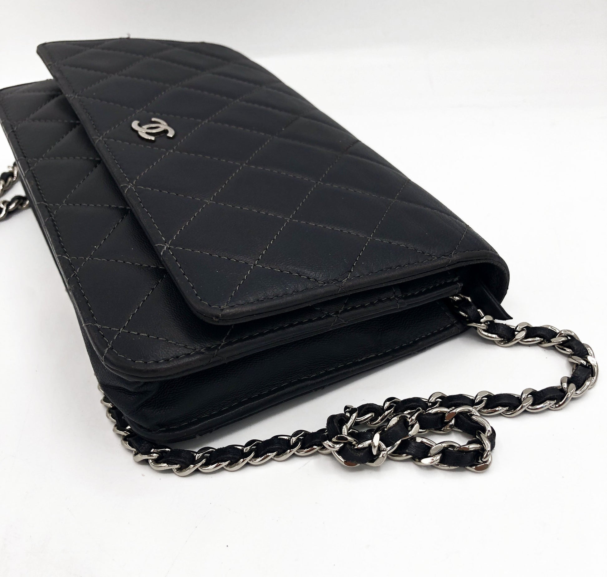 Sac bandouliere Wallet on chain Chanel timeless / classiqure matelassé en cuir lisse Gris - Soline