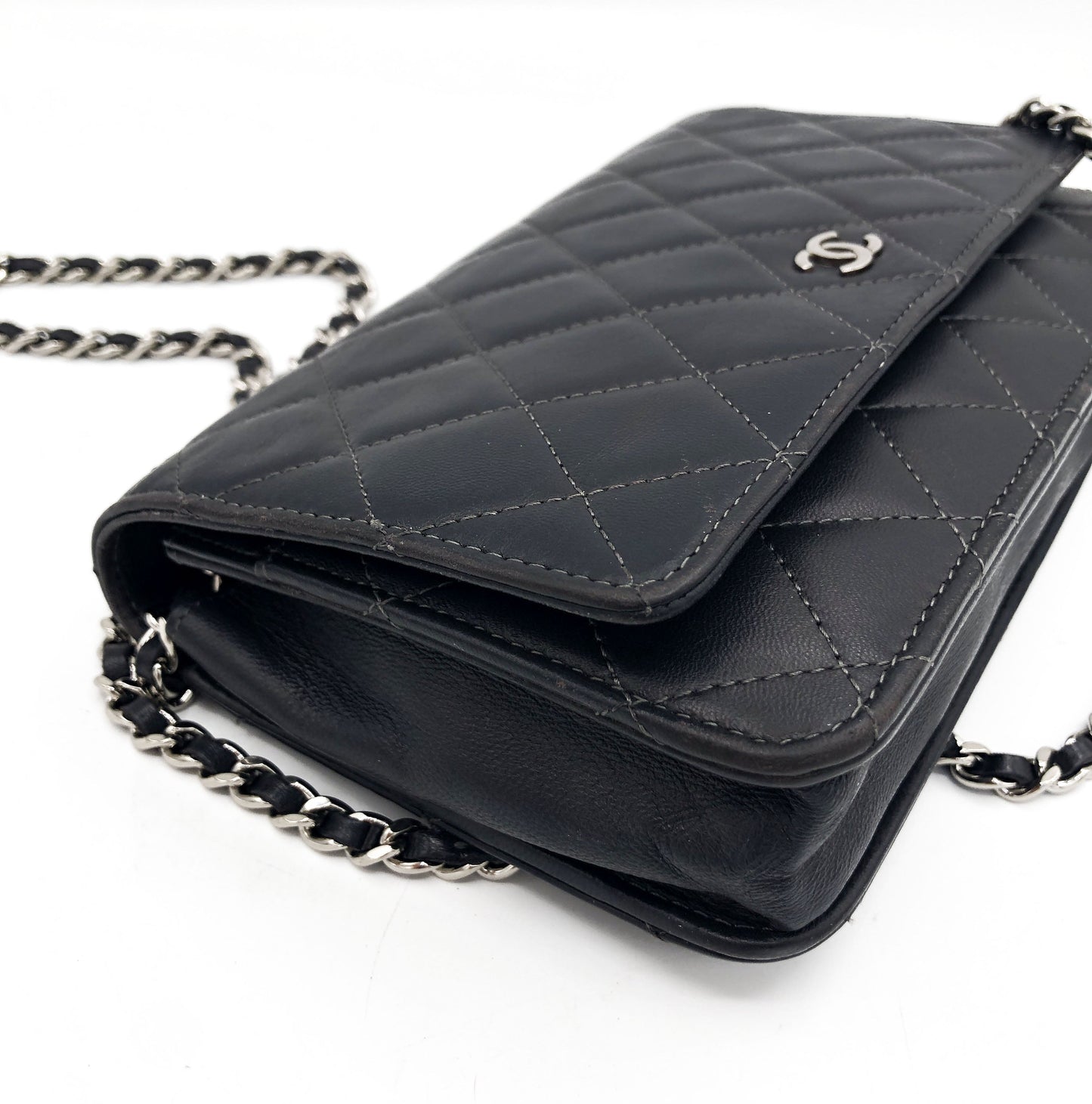 Sac bandouliere Wallet on chain Chanel timeless / classiqure matelassé en cuir lisse Gris - Soline