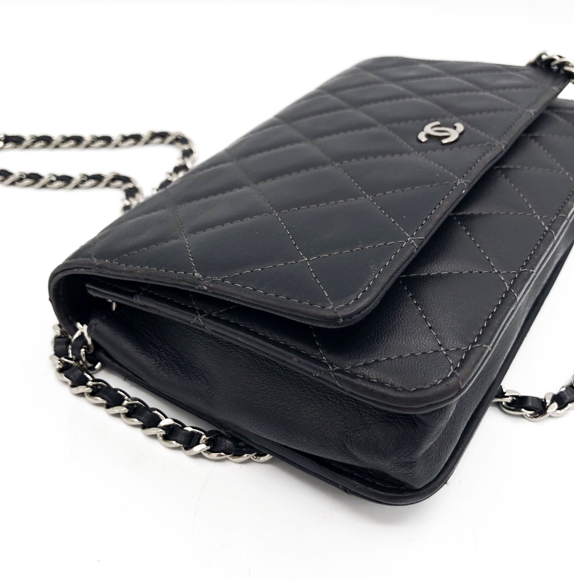 Sac bandouliere Wallet on chain Chanel timeless / classiqure matelassé en cuir lisse Gris - Soline