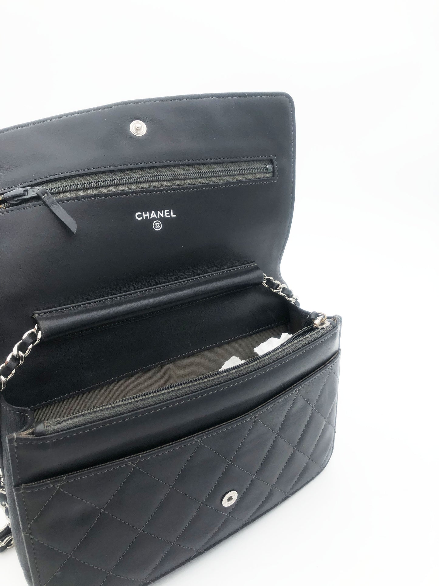 Sac bandouliere Wallet on chain Chanel timeless / classiqure matelassé en cuir lisse Gris - Soline