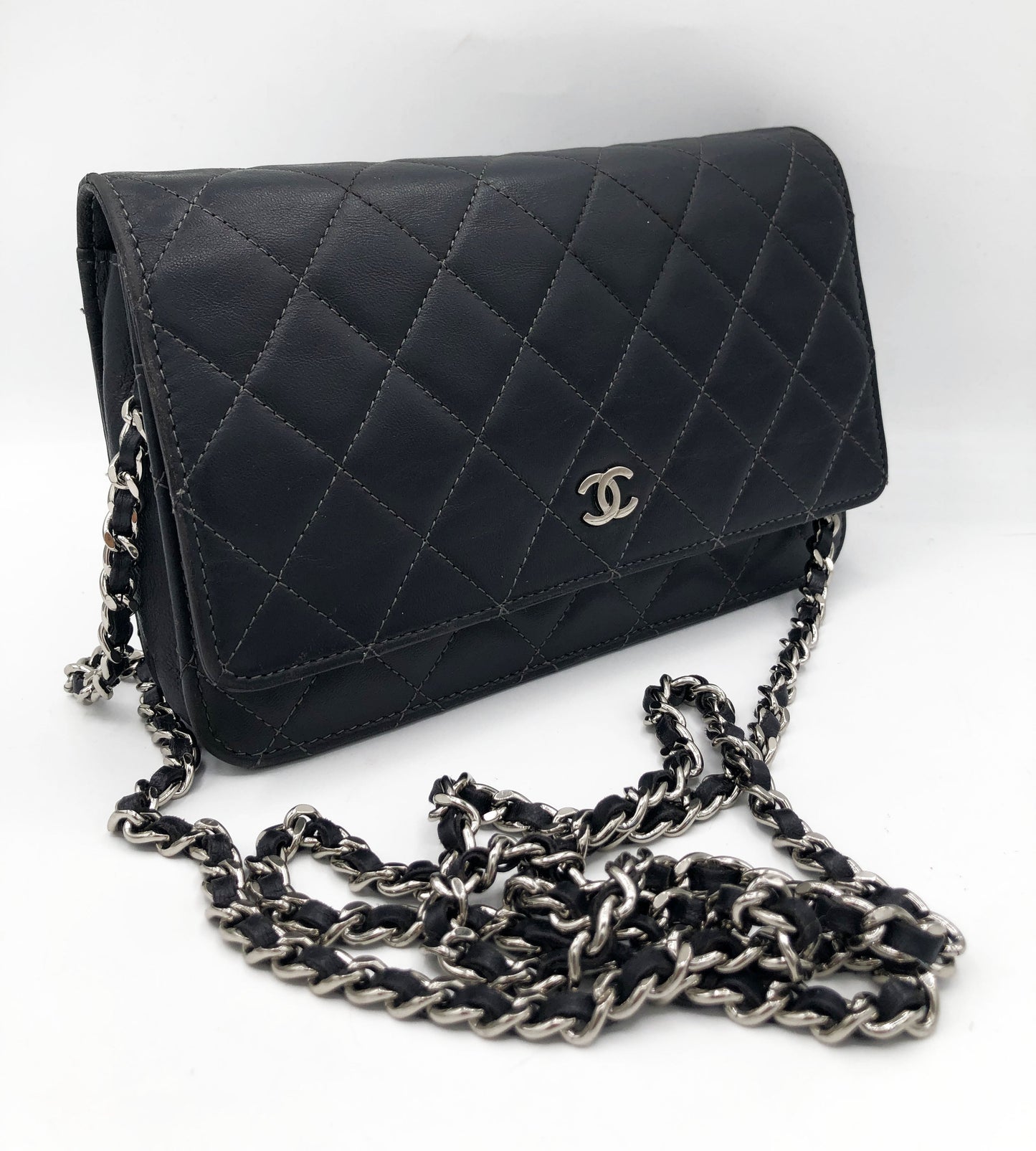 Sac bandouliere Wallet on chain Chanel timeless / classiqure matelassé en cuir lisse Gris - Soline