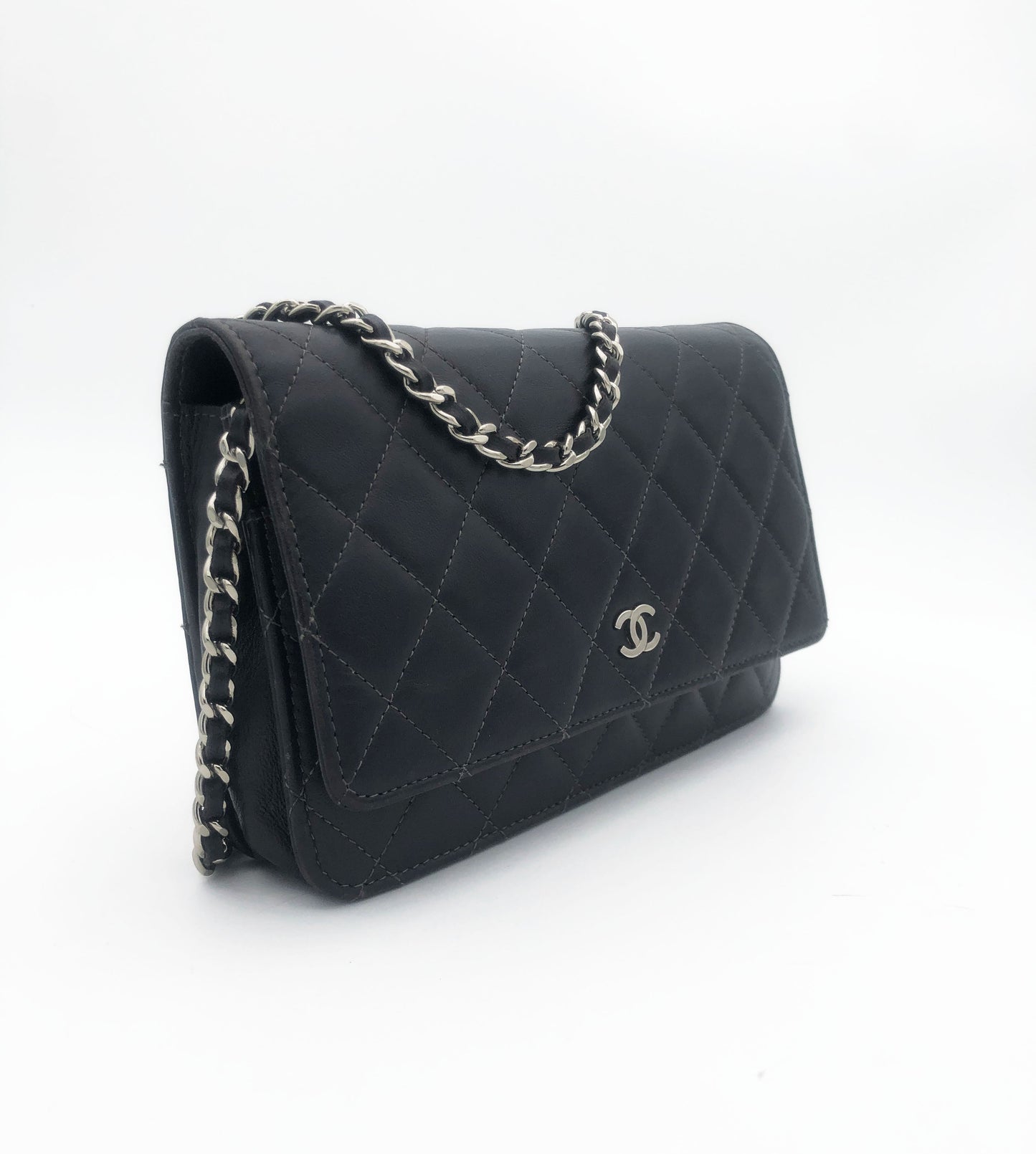 Sac bandouliere Wallet on chain Chanel timeless / classiqure matelassé en cuir lisse Gris - Soline