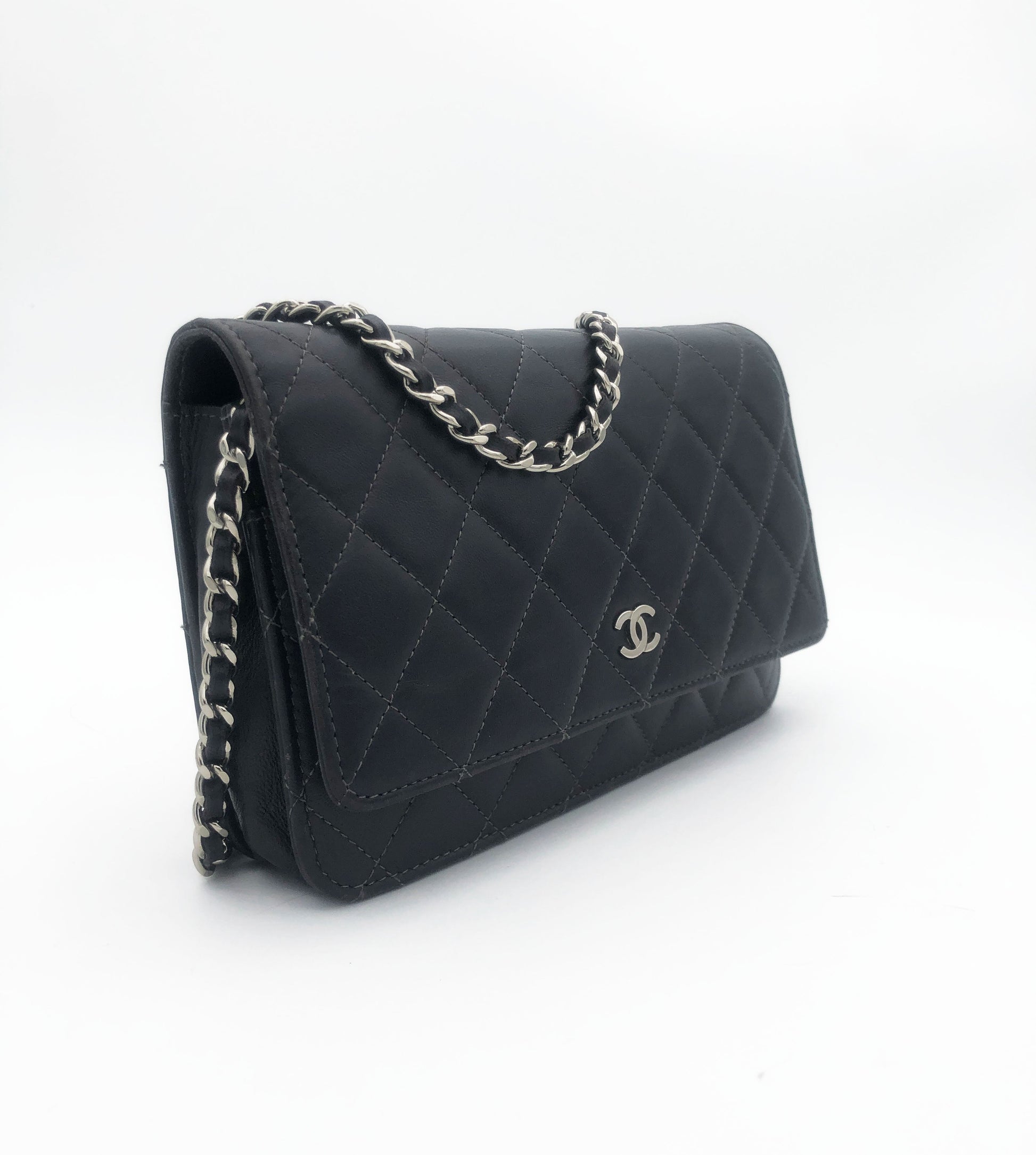 Sac bandouliere Wallet on chain Chanel timeless / classiqure matelassé en cuir lisse Gris - Soline