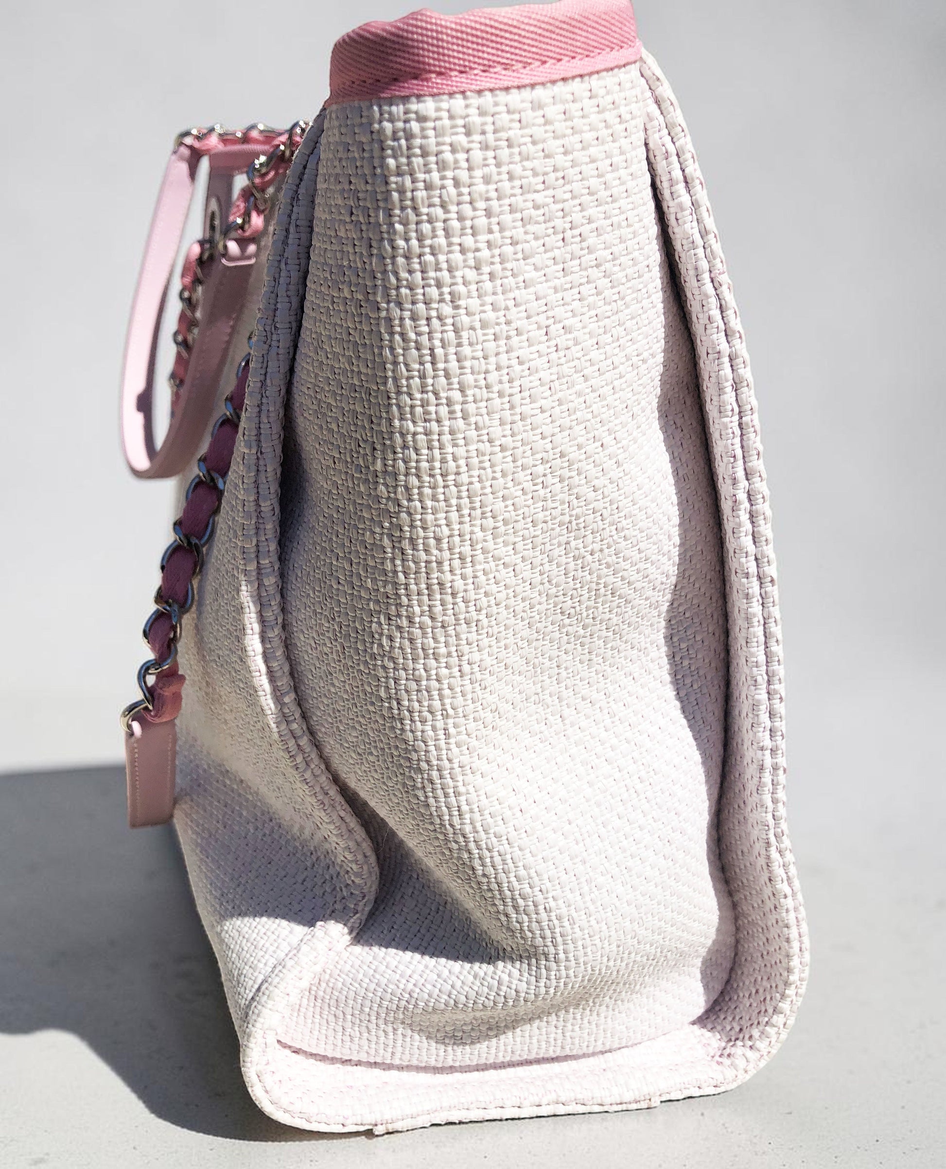 Sac Cabas Deauville en raphia rose et blanc - Soline
