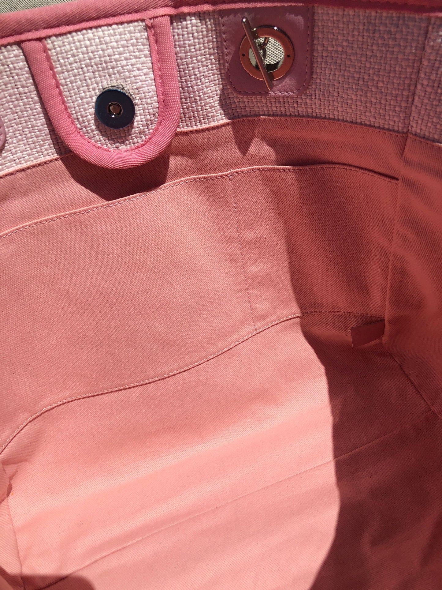 Sac Cabas Deauville en raphia rose et blanc - Soline