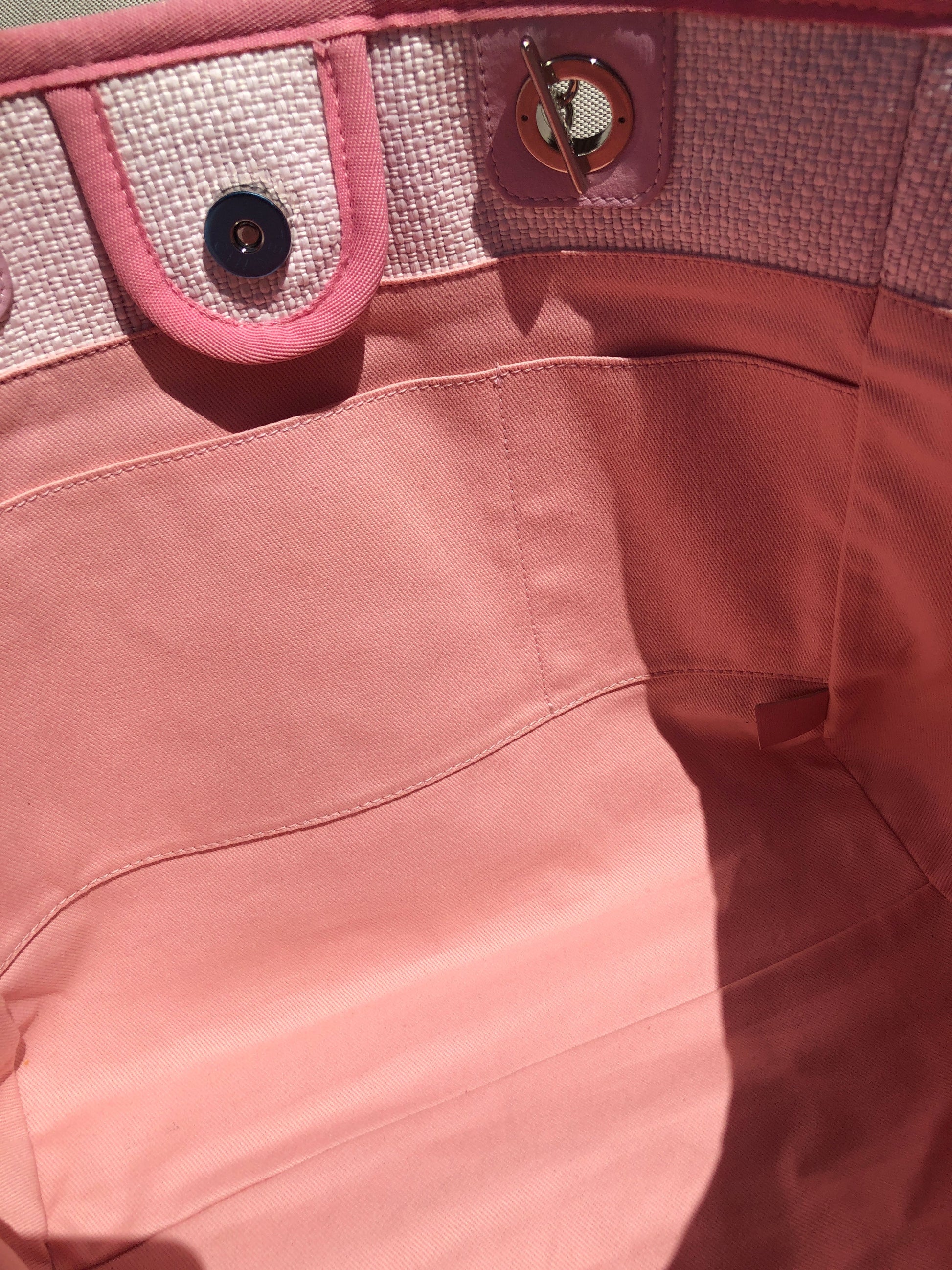 Sac Cabas Deauville en raphia rose et blanc - Soline
