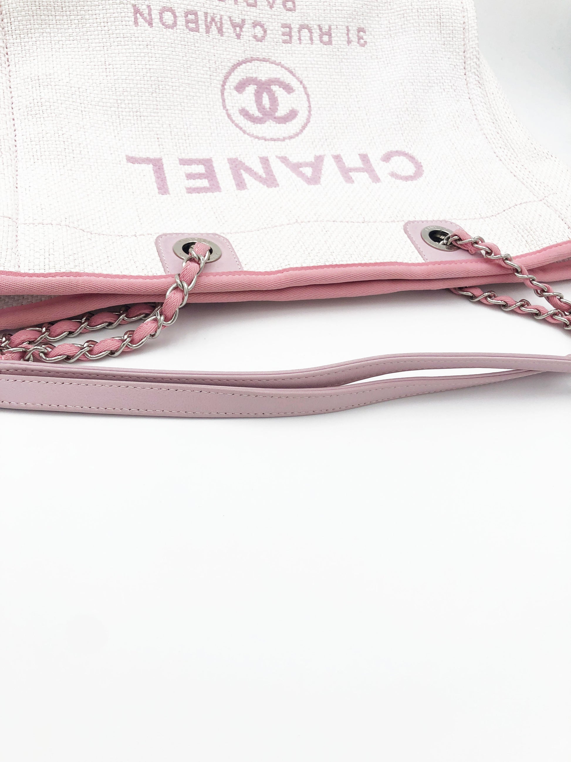 Sac Cabas Deauville en raphia rose et blanc - Soline