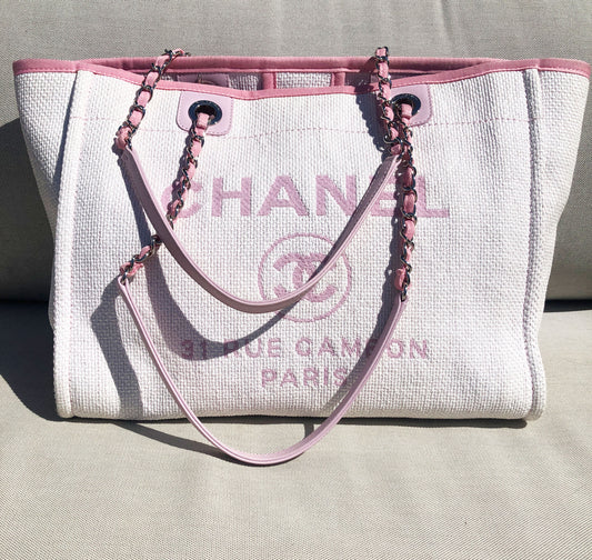 Sac Cabas Deauville en raphia rose et blanc - Soline