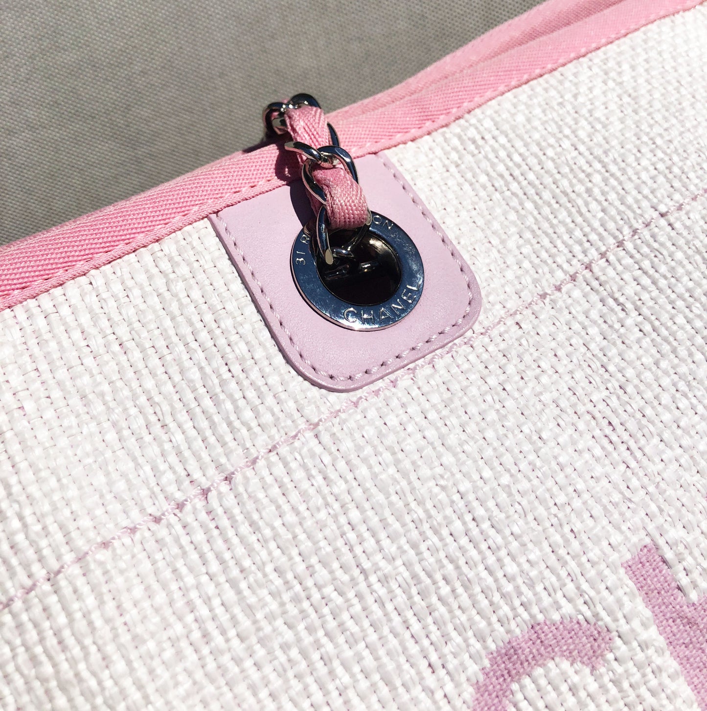 Sac Cabas Deauville en raphia rose et blanc - Soline