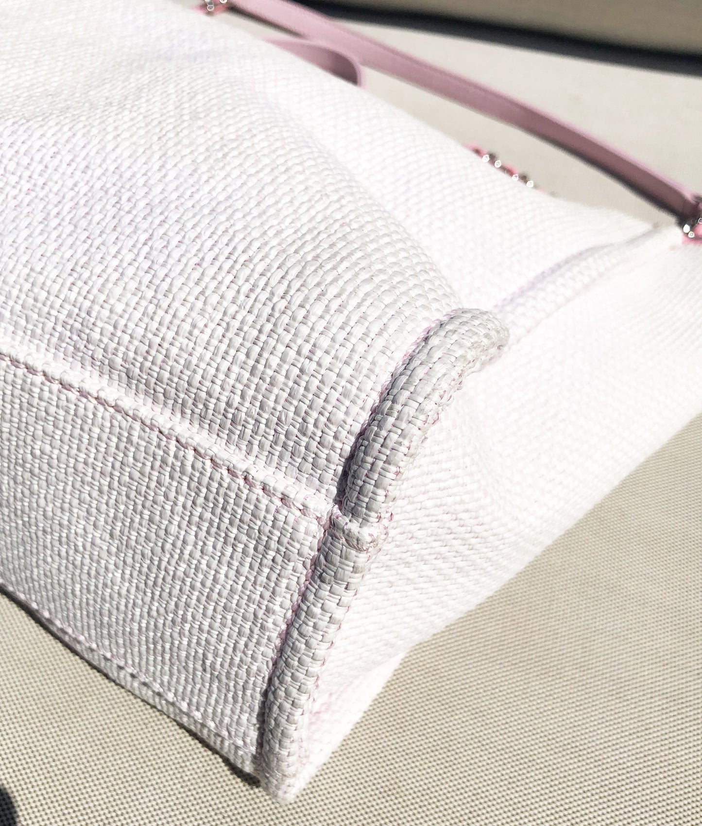 Sac Cabas Deauville en raphia rose et blanc - Soline