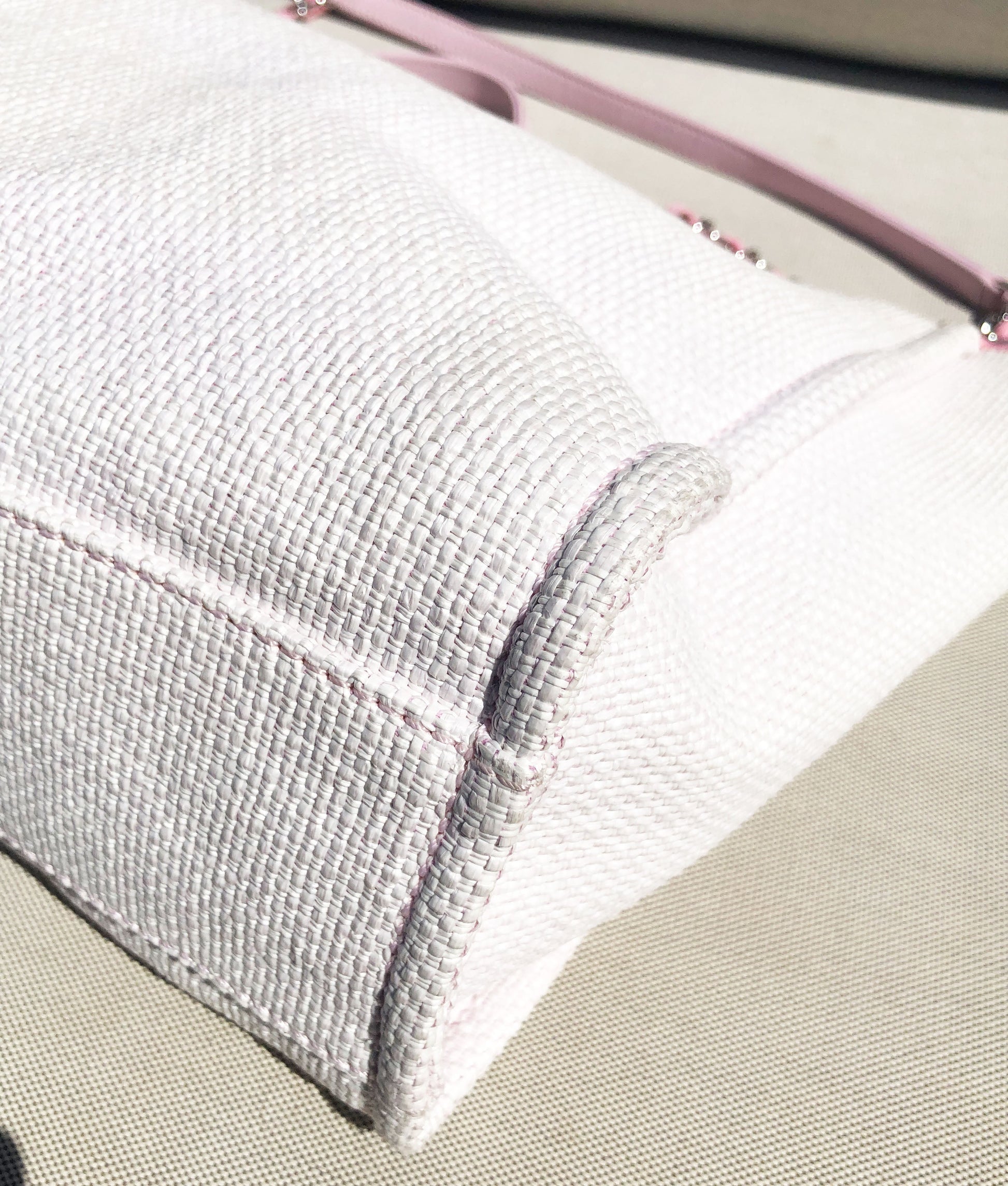 Sac Cabas Deauville en raphia rose et blanc - Soline