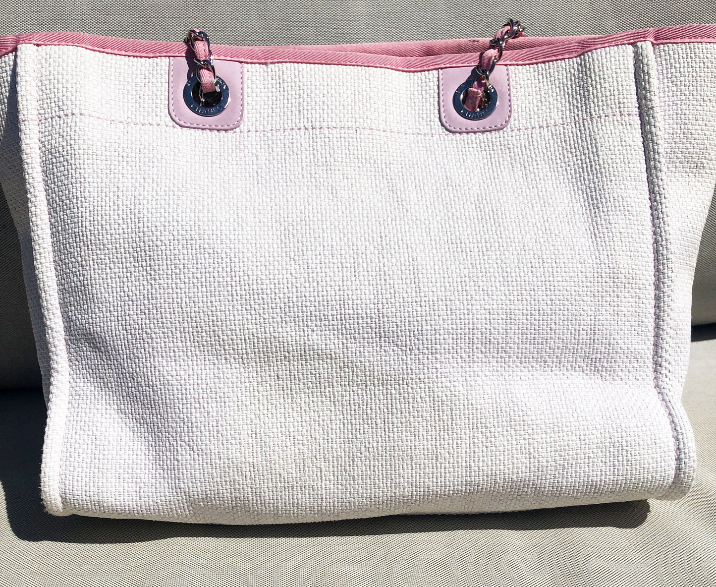 Sac Cabas Deauville en raphia rose et blanc - Soline