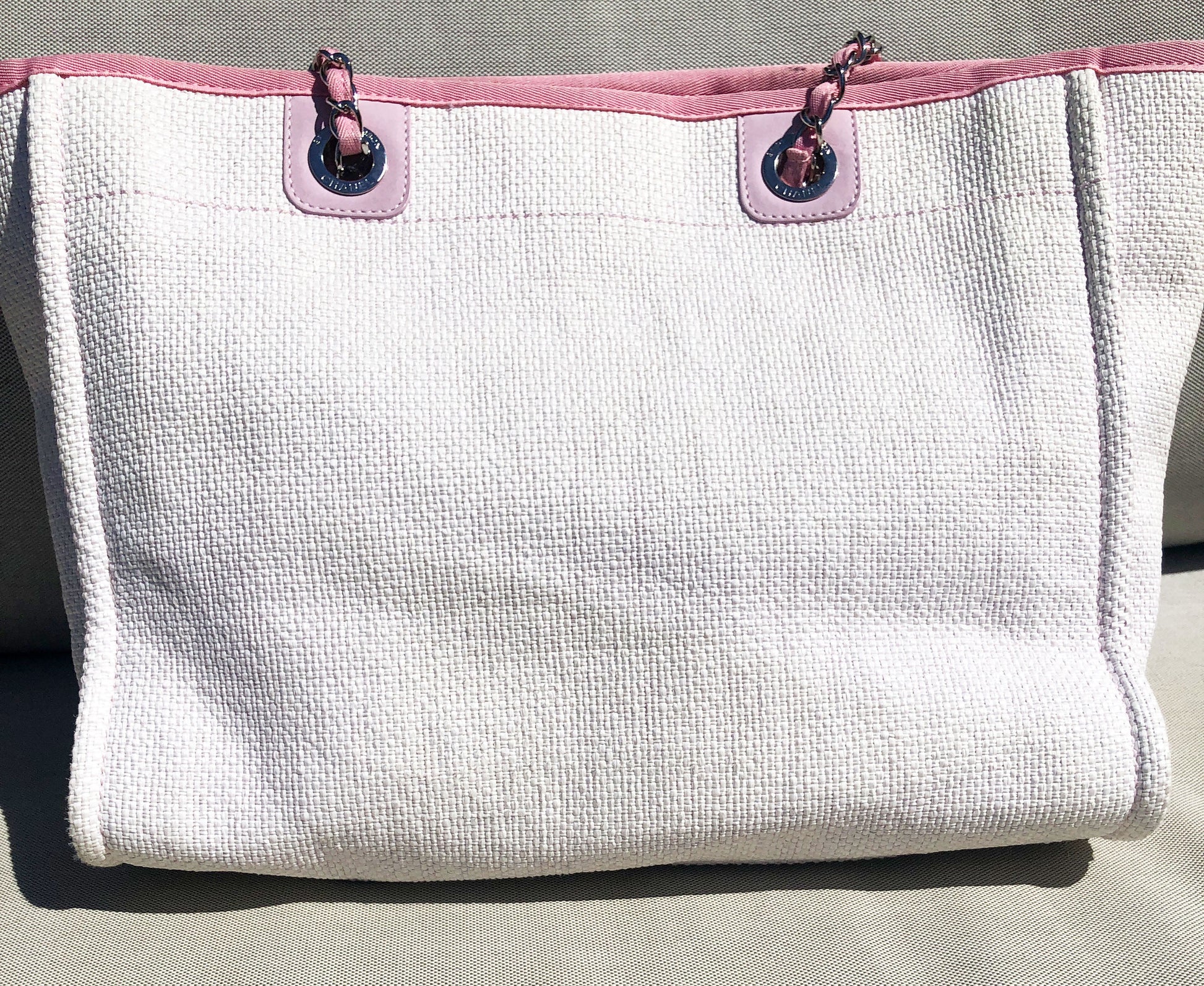 Sac Cabas Deauville en raphia rose et blanc - Soline