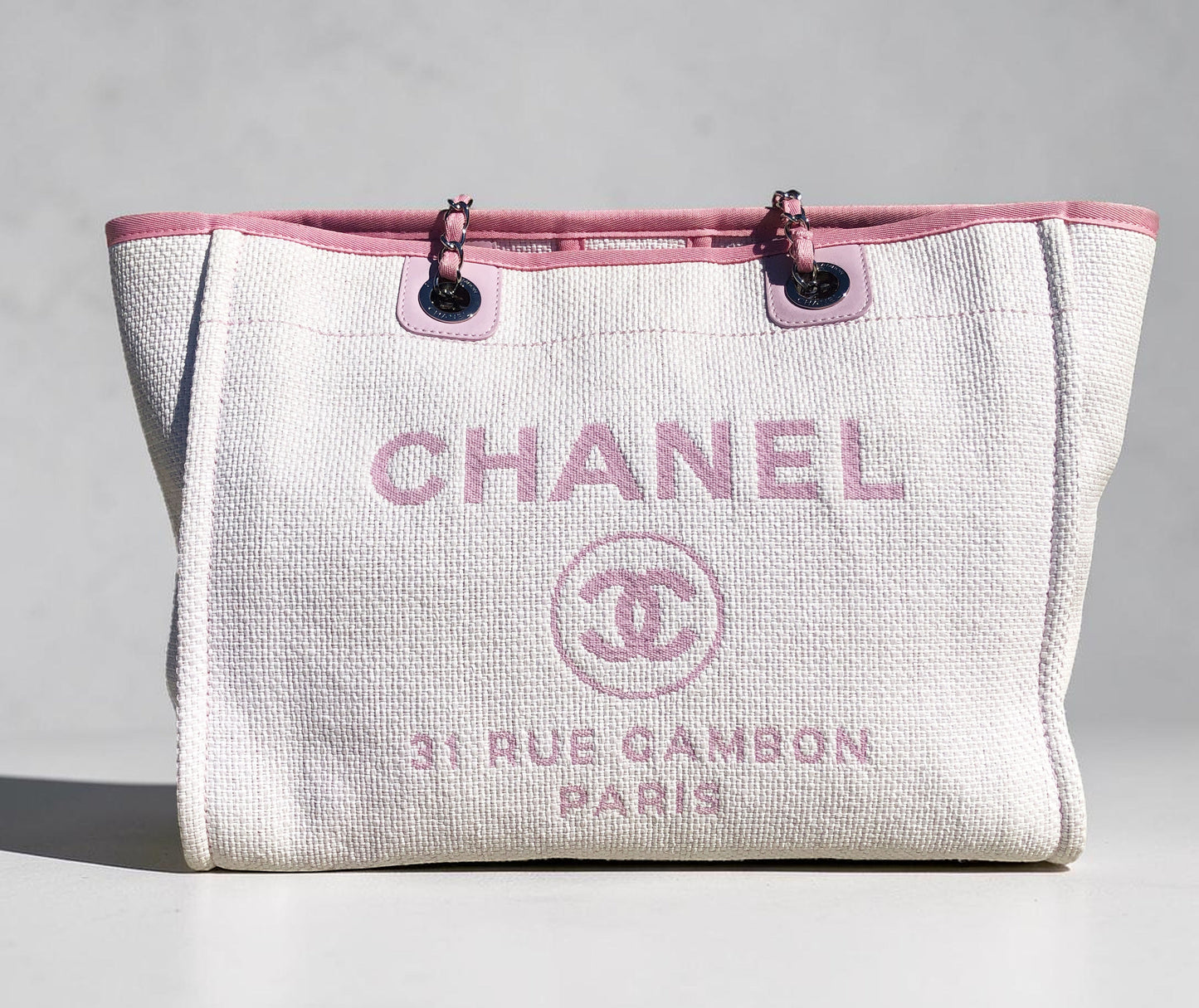 Sac Cabas Deauville en raphia rose et blanc - Soline