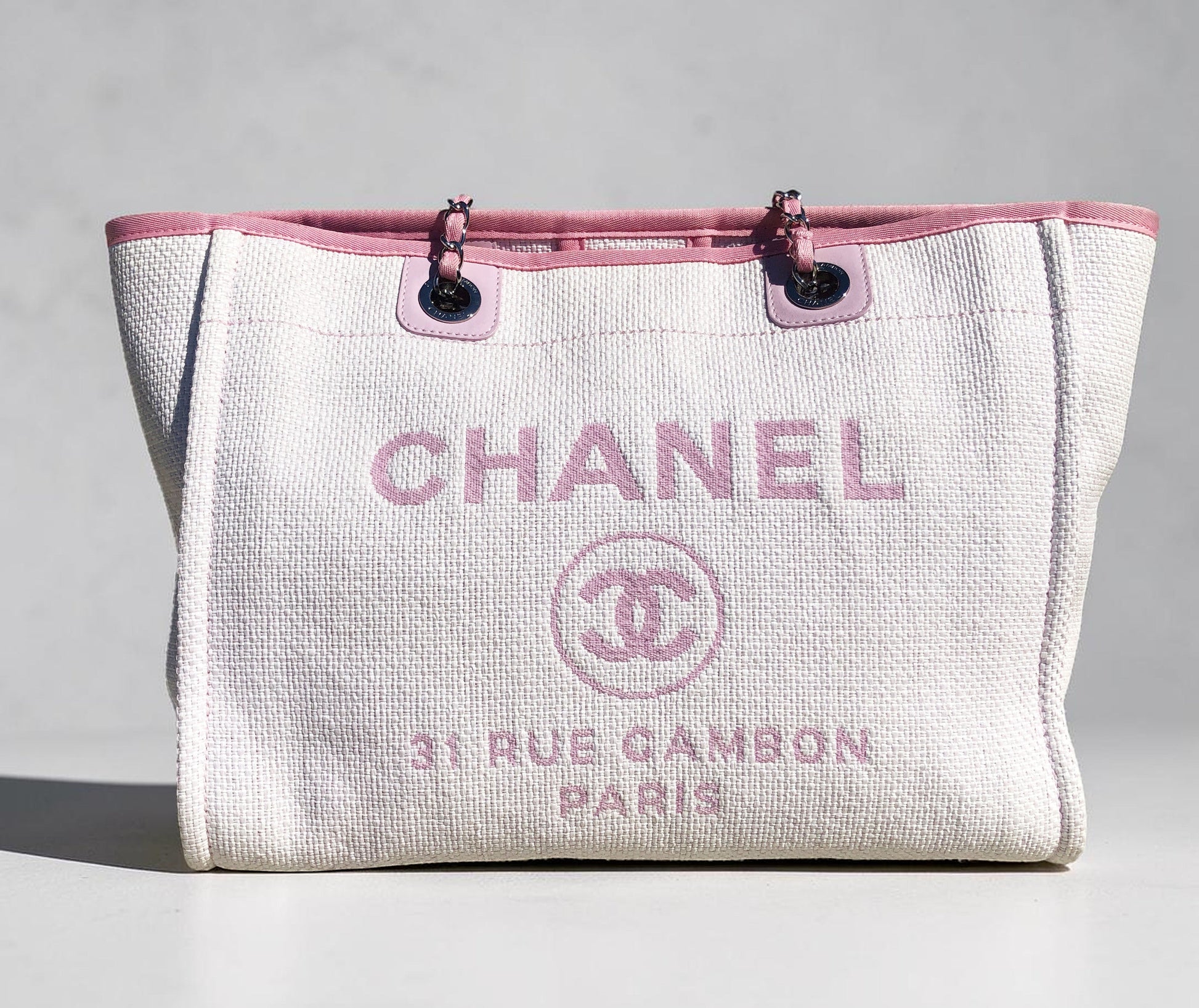 Sac Cabas Deauville en raphia rose et blanc - Soline