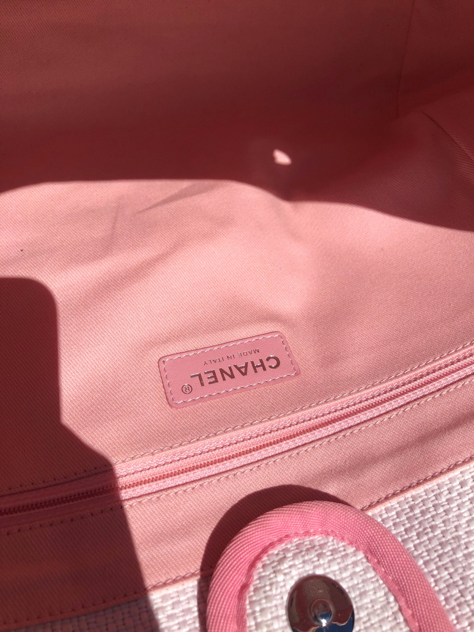 Sac Cabas Deauville en raphia rose et blanc - Soline