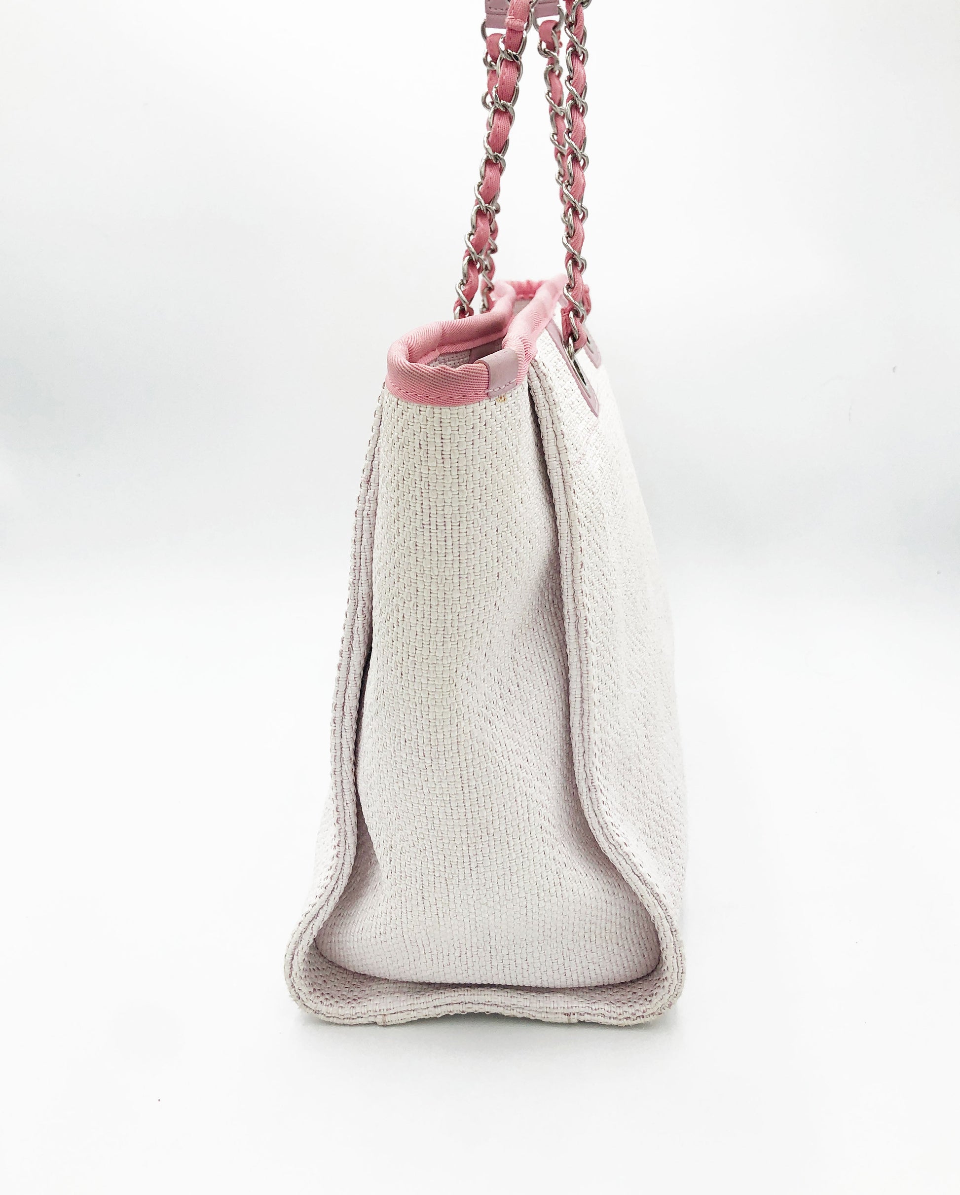 Sac Cabas Deauville en raphia rose et blanc - Soline