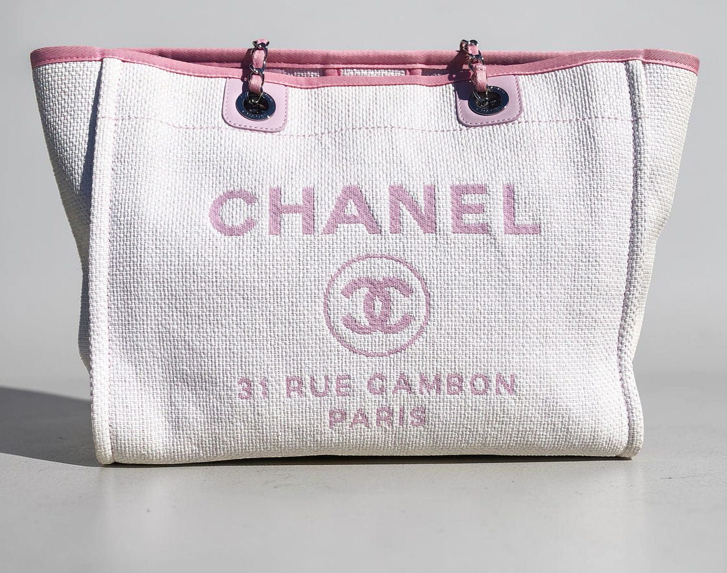 Sac Cabas Deauville en raphia rose et blanc - Soline