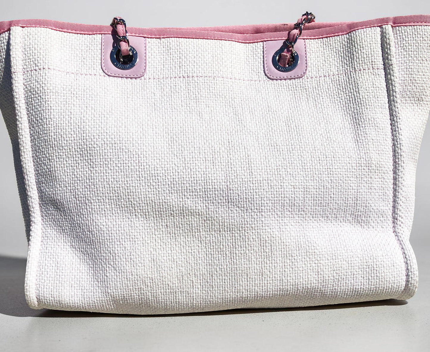 Sac Cabas Deauville en raphia rose et blanc - Soline